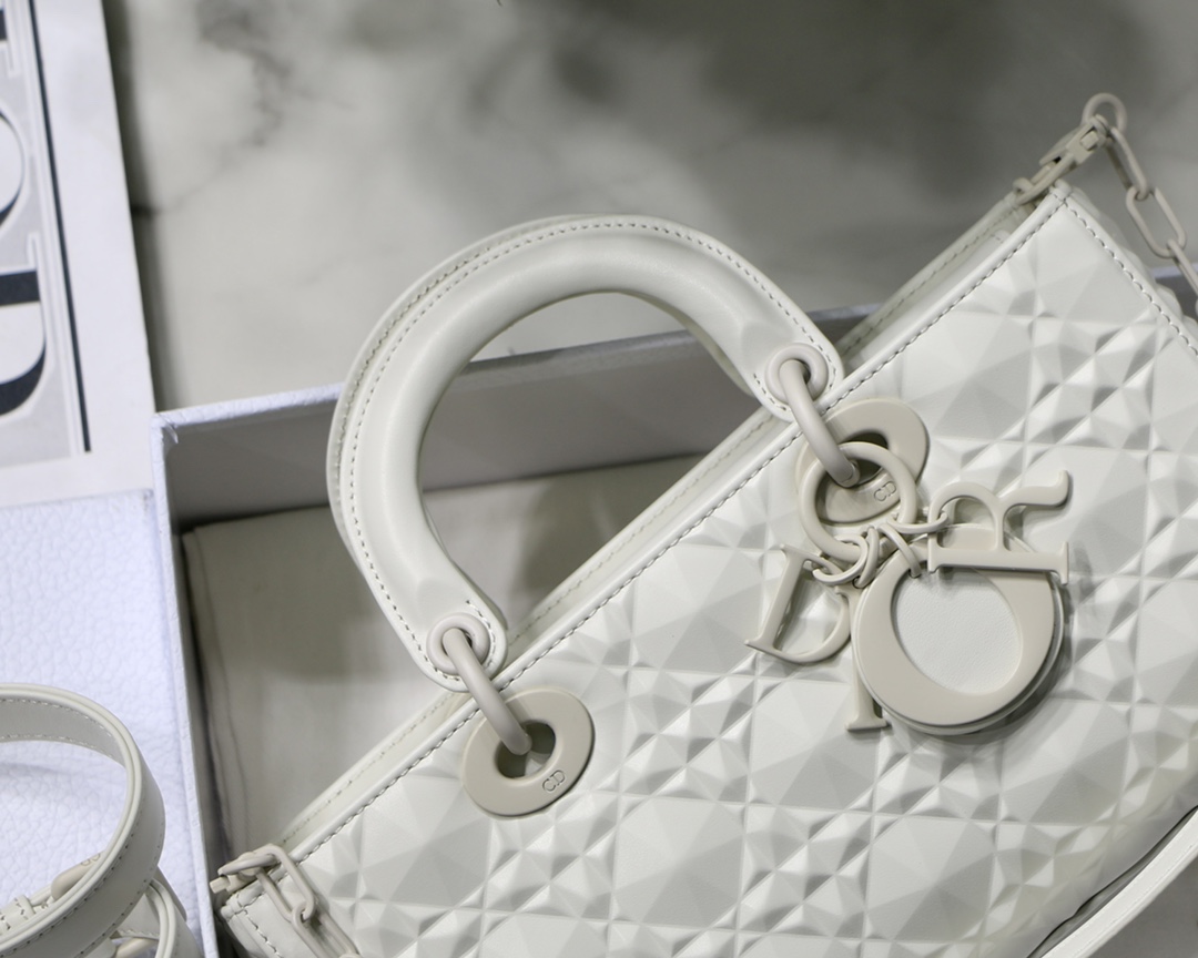 Christian Dior Lady D-Joy Bag White Macrocannage Technical Fabric, White, For Women Women’s Handbags, 26cm CDOTID_