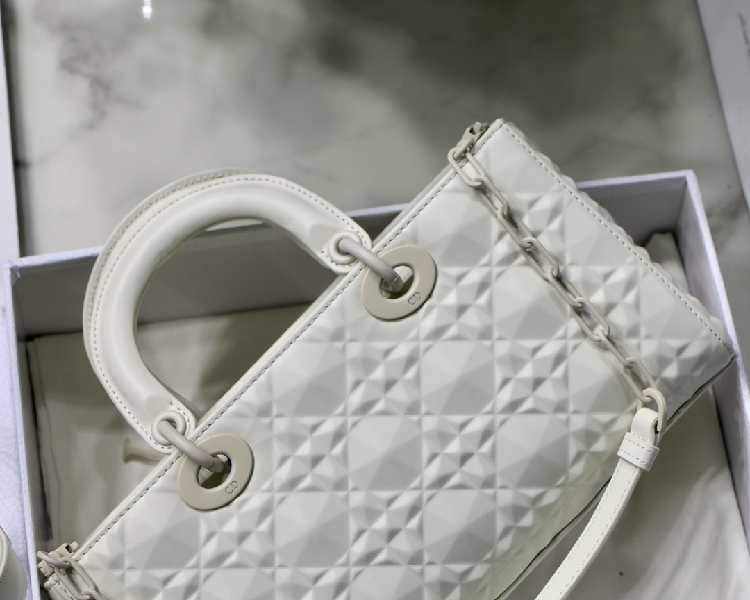 Christian Dior Lady D-Joy Bag White Macrocannage Technical Fabric, White, For Women Women’s Handbags, 26cm CDOTID_