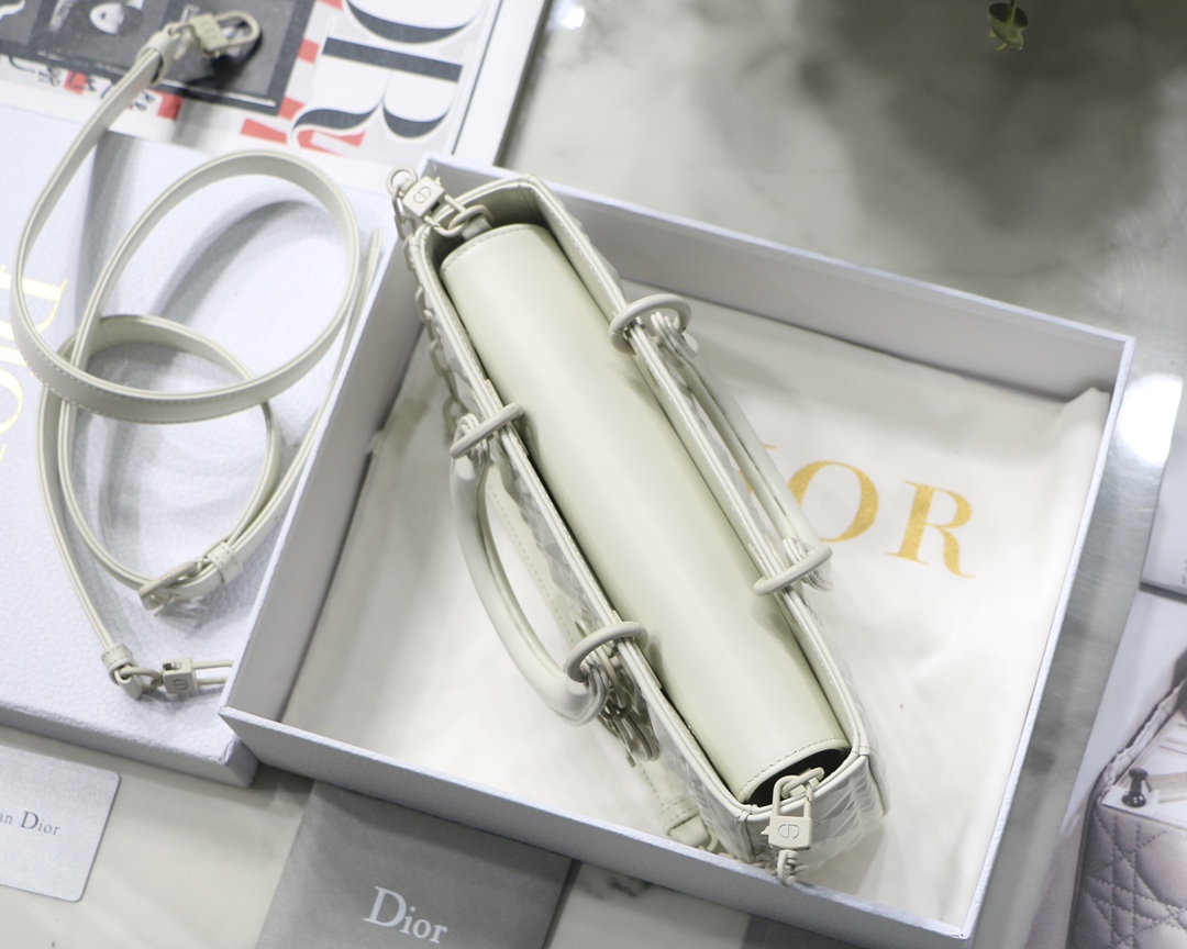 Christian Dior Lady D-Joy Bag White Macrocannage Technical Fabric, White, For Women Women’s Handbags, 26cm CDOTID_