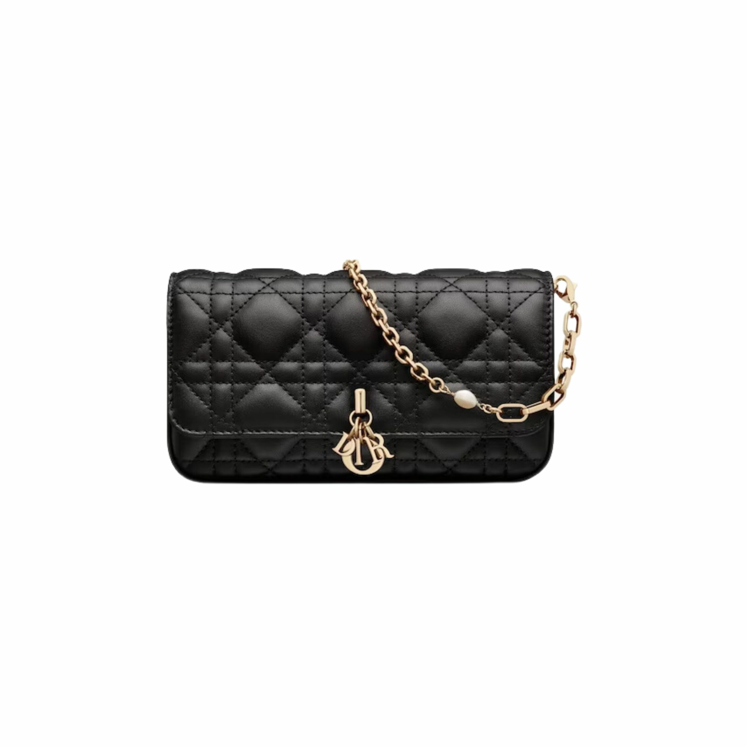 Christian Dior Lady Dior Phone Pouch Black For Women 7.5 Inches/ 18. 5 Cm