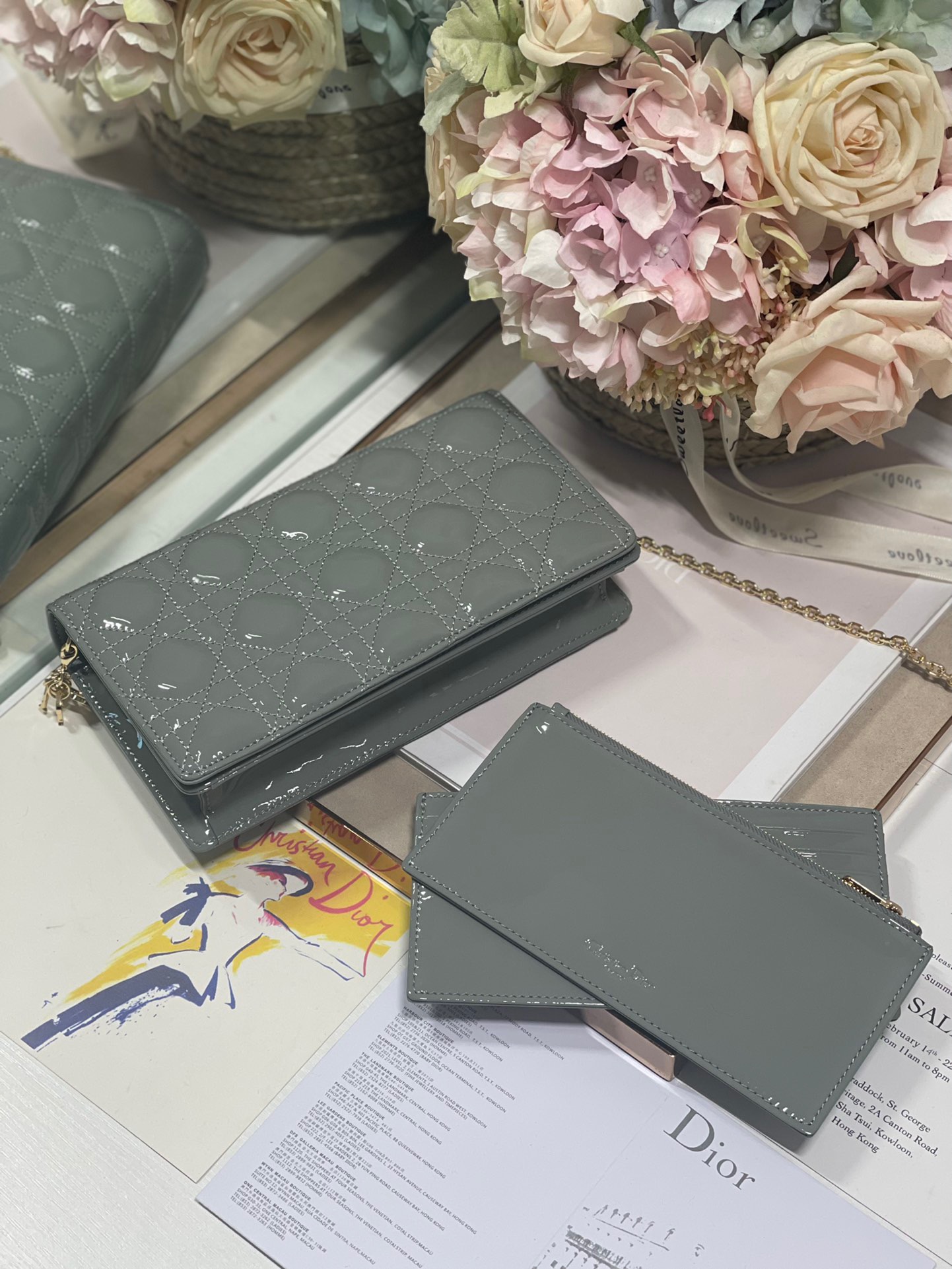 Christian Dior Lady Dior Pouch Gray, For Women, Women’s Handbags 8.5in/21.5cm CDOVRB_M41G