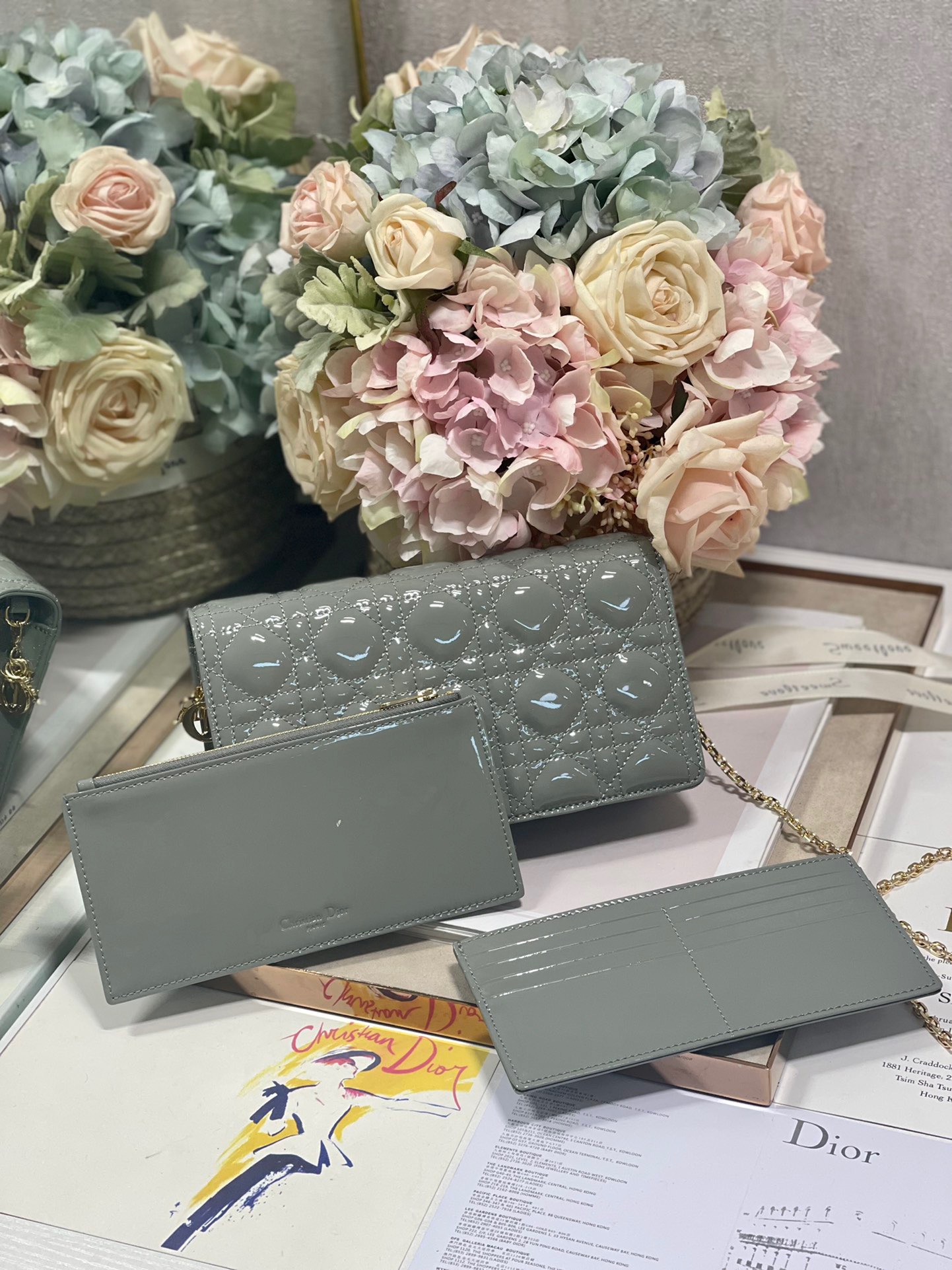 Christian Dior Lady Dior Pouch Gray, For Women, Women’s Handbags 8.5in/21.5cm CDOVRB_M41G