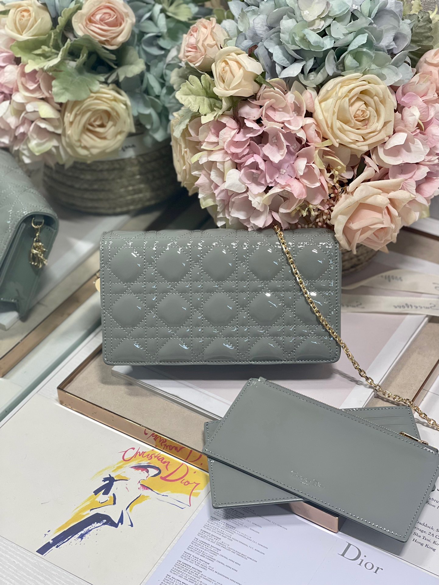 Christian Dior Lady Dior Pouch Gray, For Women, Women’s Handbags 8.5in/21.5cm CDOVRB_M41G