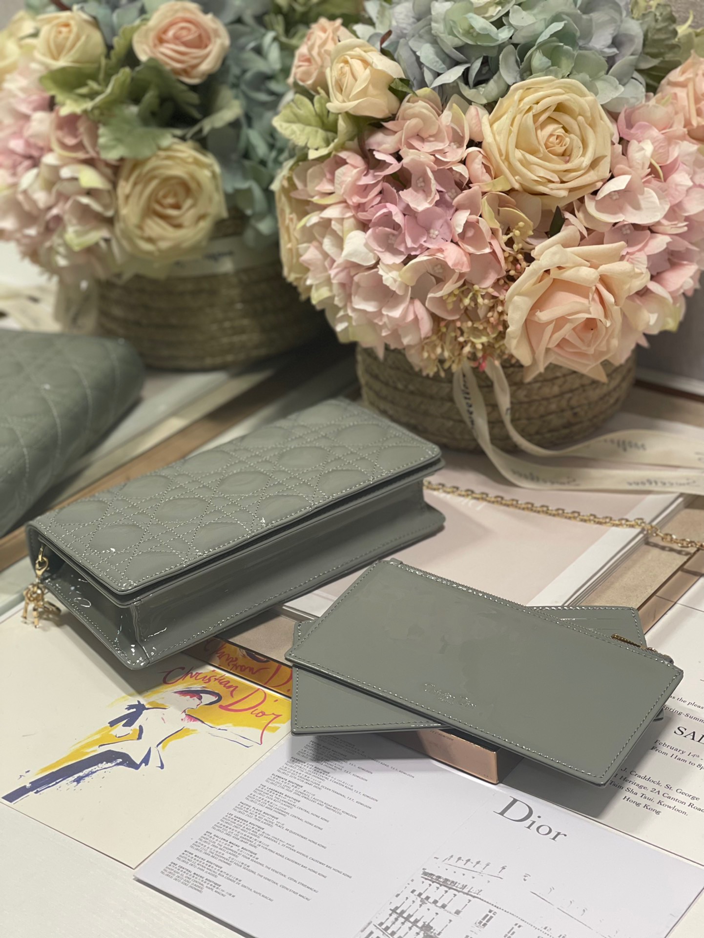 Christian Dior Lady Dior Pouch Gray, For Women, Women’s Handbags 8.5in/21.5cm CDOVRB_M41G