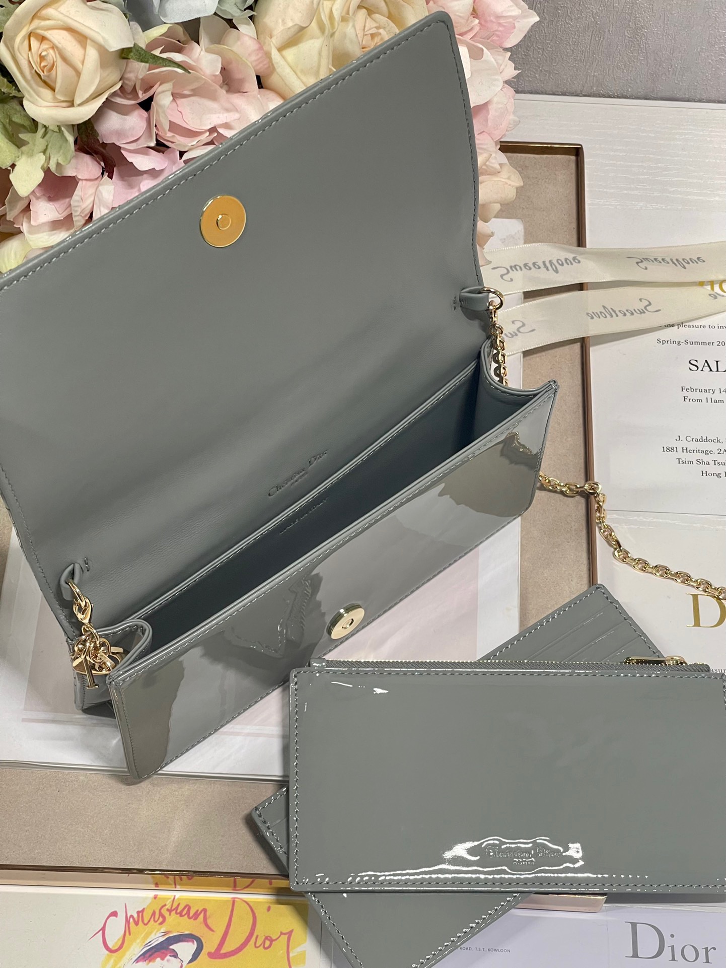 Christian Dior Lady Dior Pouch Gray, For Women, Women’s Handbags 8.5in/21.5cm CDOVRB_M41G