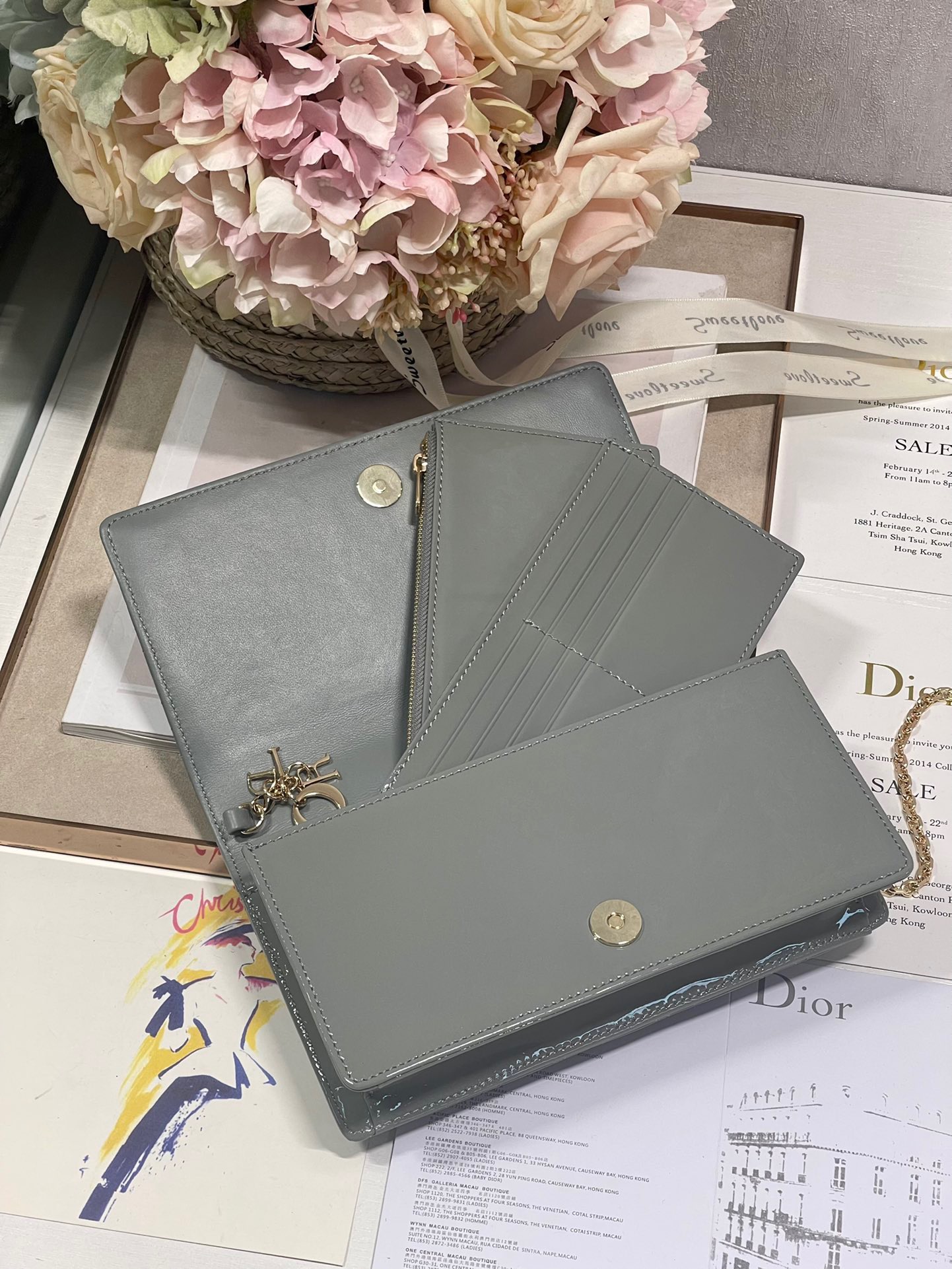 Christian Dior Lady Dior Pouch Gray, For Women, Women’s Handbags 8.5in/21.5cm CDOVRB_M41G