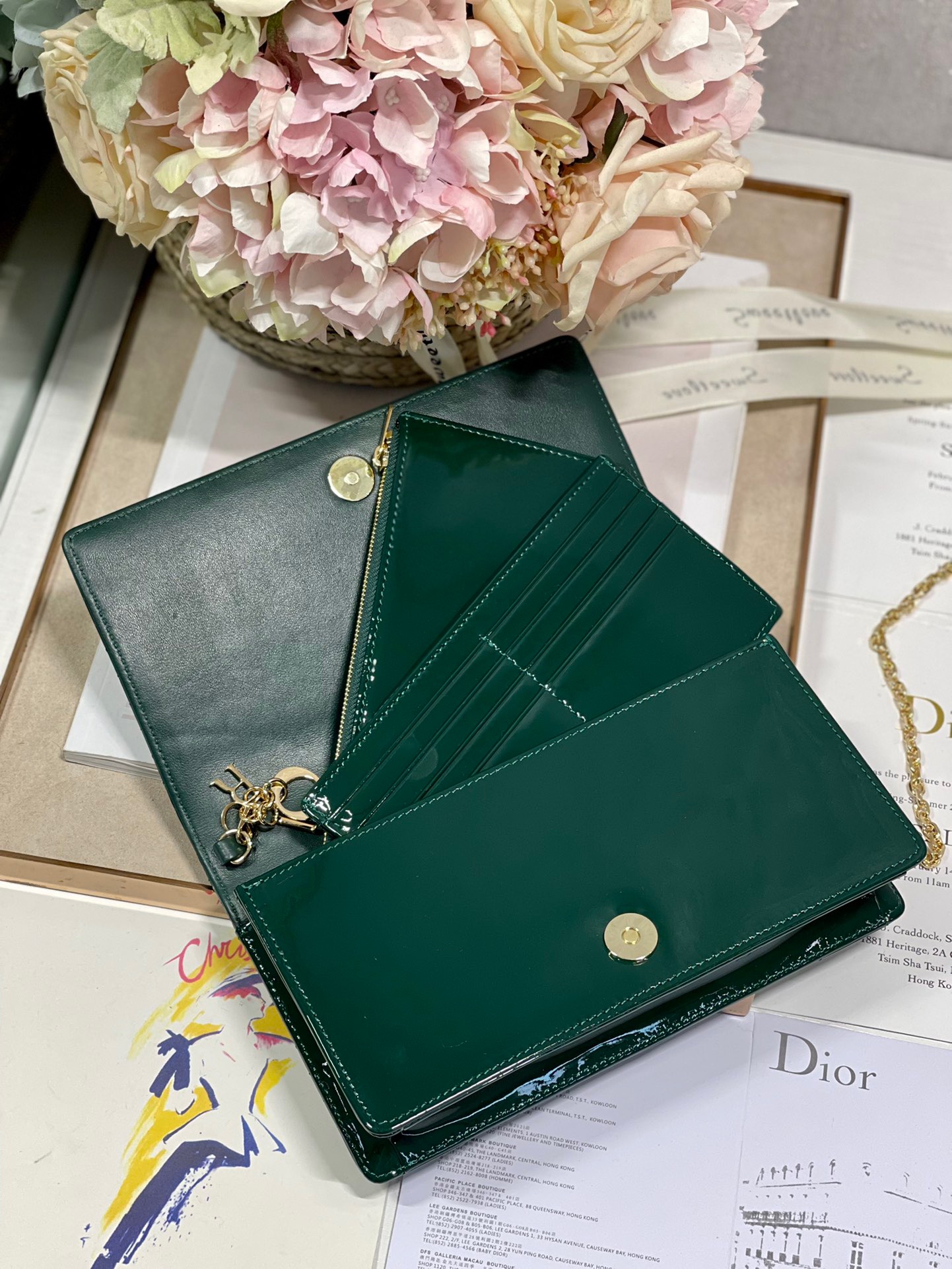 Christian Dior Lady Dior Pouch Green, For Women, Women’s Handbags 8.5in/21.5cm CD
