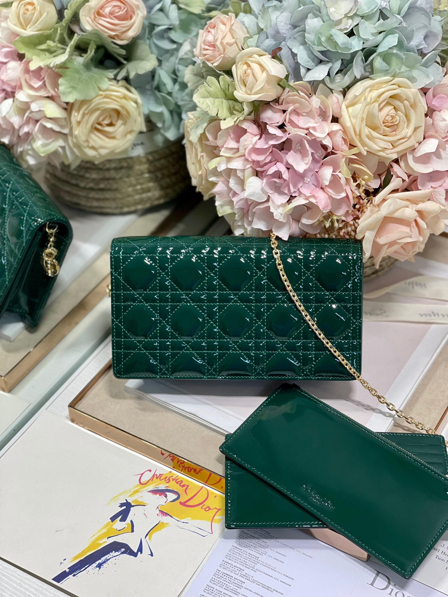 Christian Dior Lady Dior Pouch Green, For Women, Women’s Handbags 8.5in/21.5cm CD