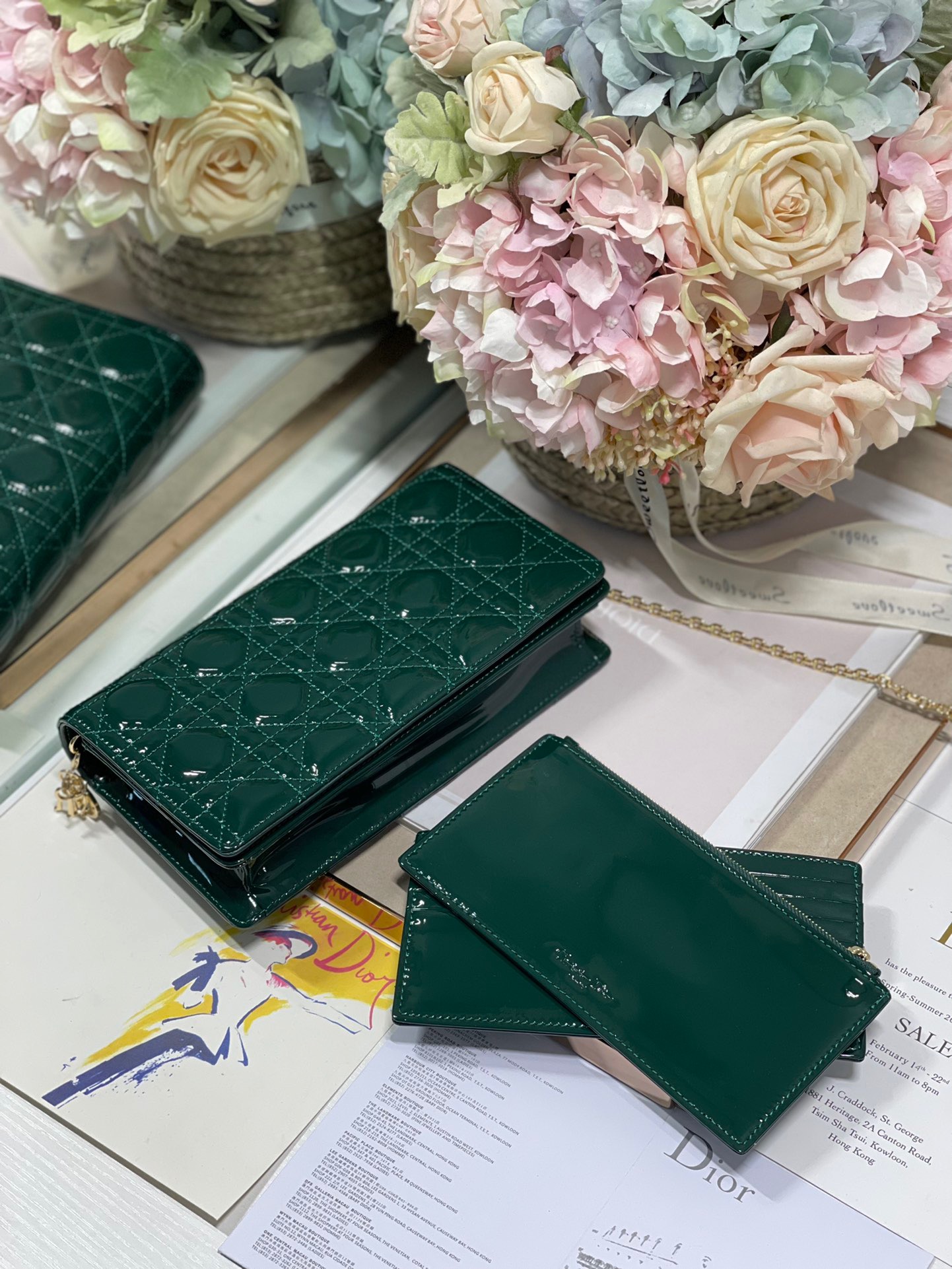 Christian Dior Lady Dior Pouch Green, For Women, Women’s Handbags 8.5in/21.5cm CD