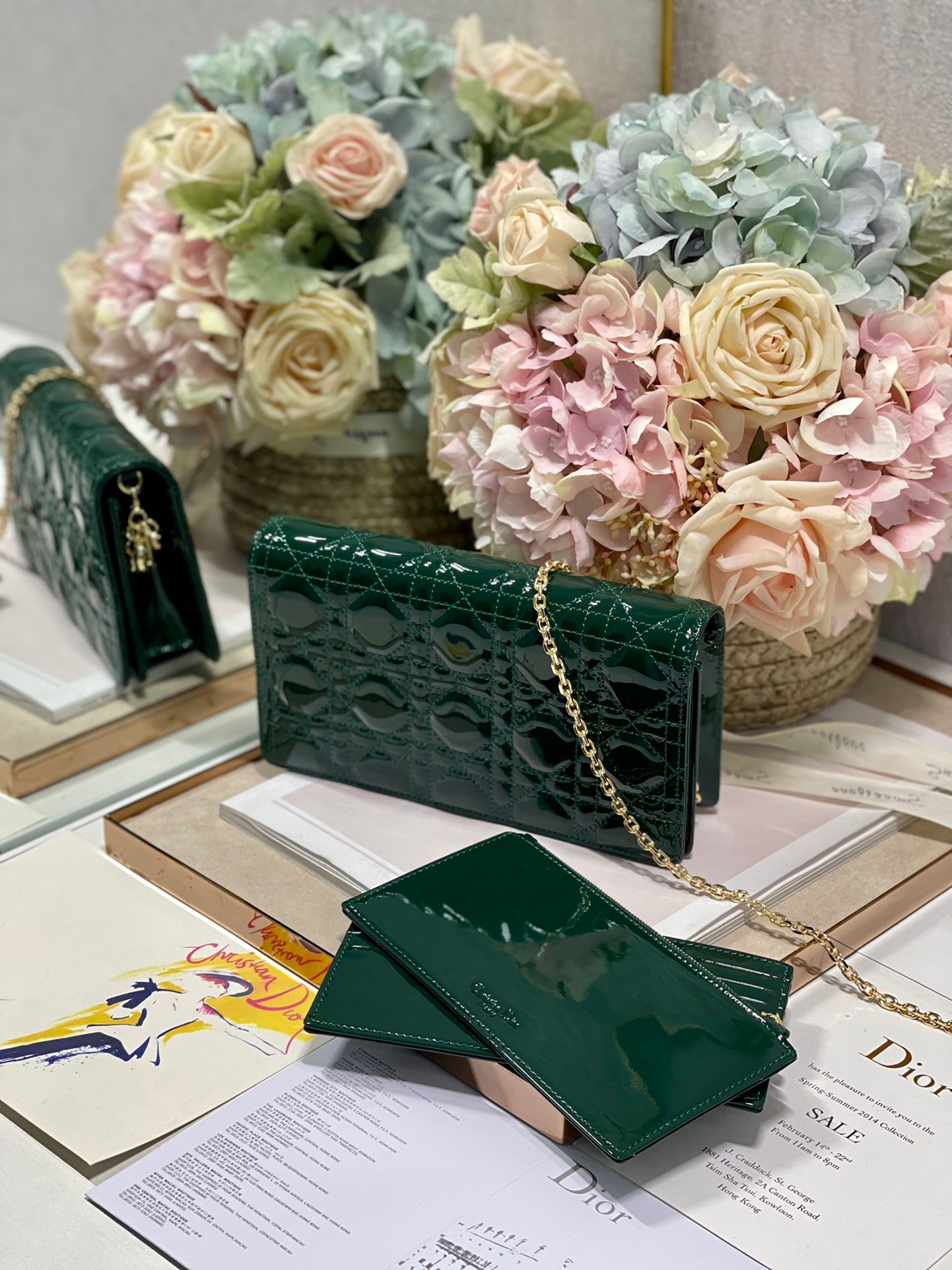 Christian Dior Lady Dior Pouch Green, For Women, Women’s Handbags 8.5in/21.5cm CD