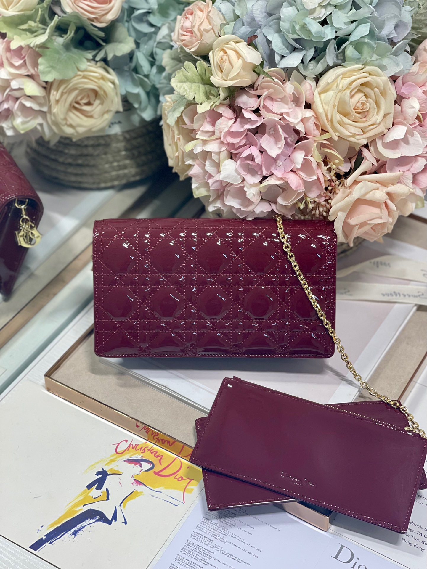Christian Dior Lady Dior Pouch Maroon, For Women, Women’s Handbags 8.5in/21.5cm CD