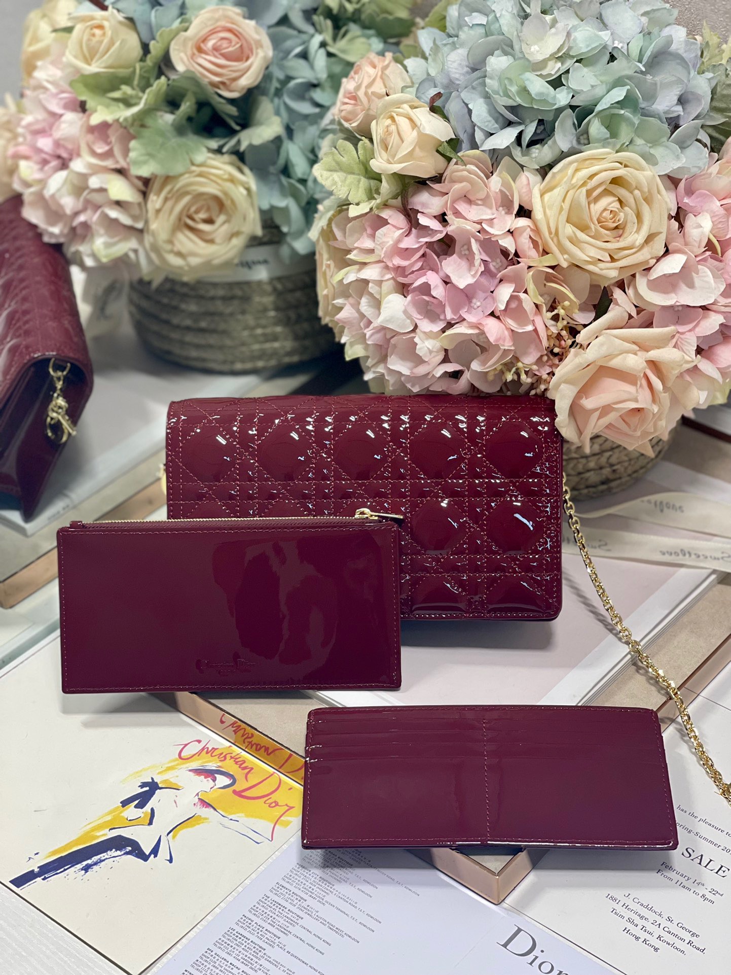 Christian Dior Lady Dior Pouch Maroon, For Women, Women’s Handbags 8.5in/21.5cm CD