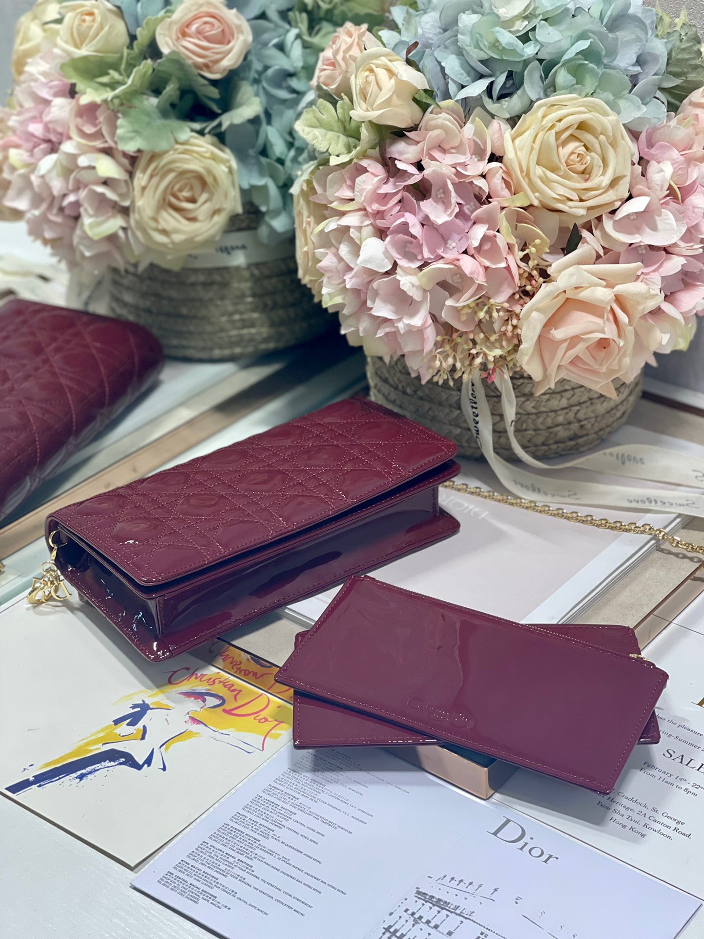 Christian Dior Lady Dior Pouch Maroon, For Women, Women’s Handbags 8.5in/21.5cm CD