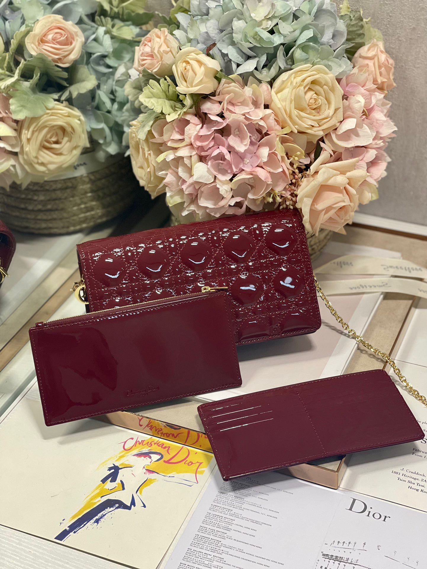 Christian Dior Lady Dior Pouch Maroon, For Women, Women’s Handbags 8.5in/21.5cm CD