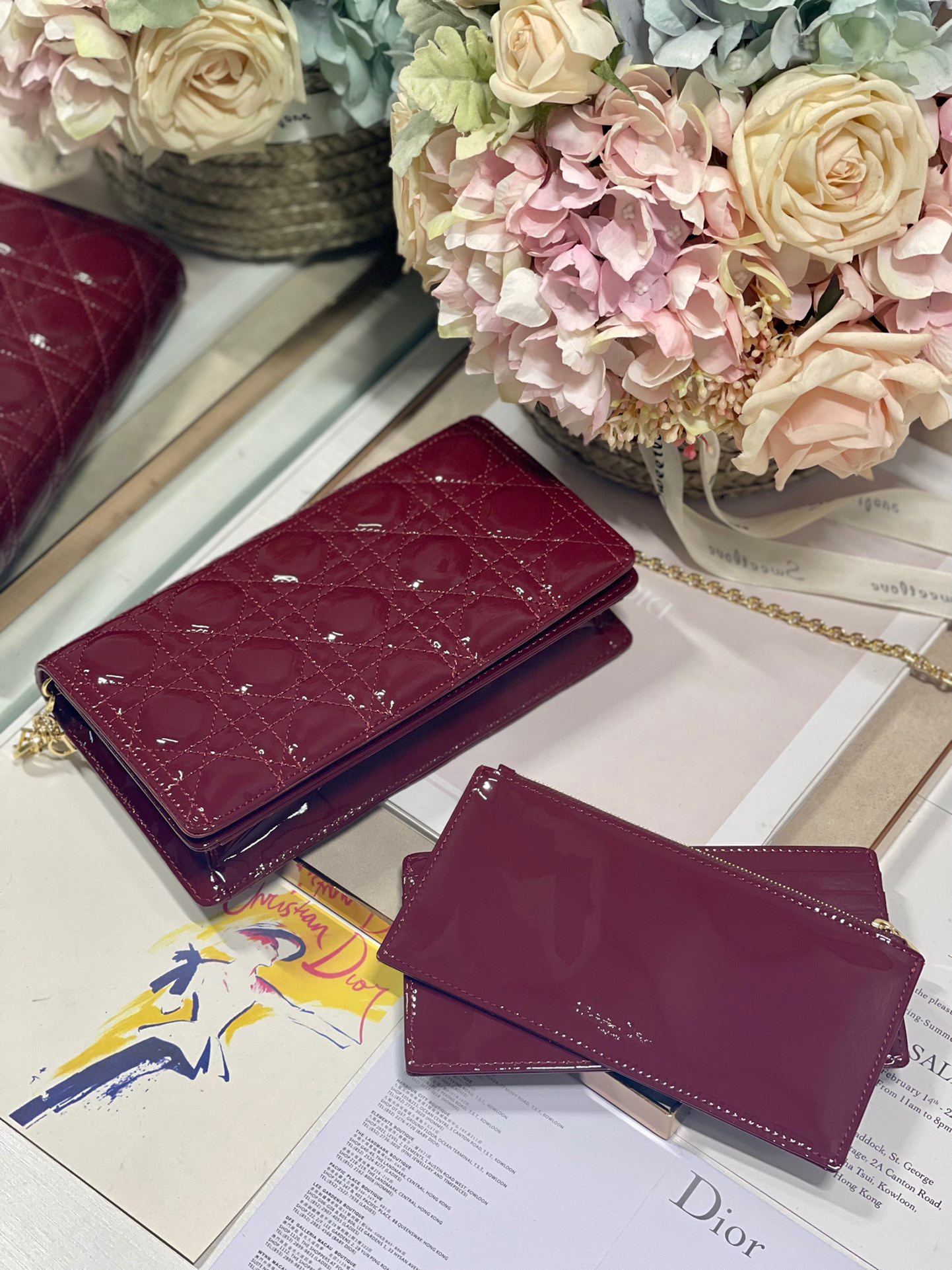 Christian Dior Lady Dior Pouch Maroon, For Women, Women’s Handbags 8.5in/21.5cm CD