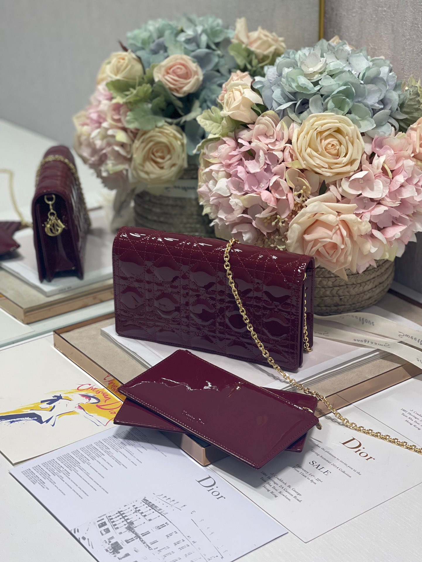 Christian Dior Lady Dior Pouch Maroon, For Women, Women’s Handbags 8.5in/21.5cm CD