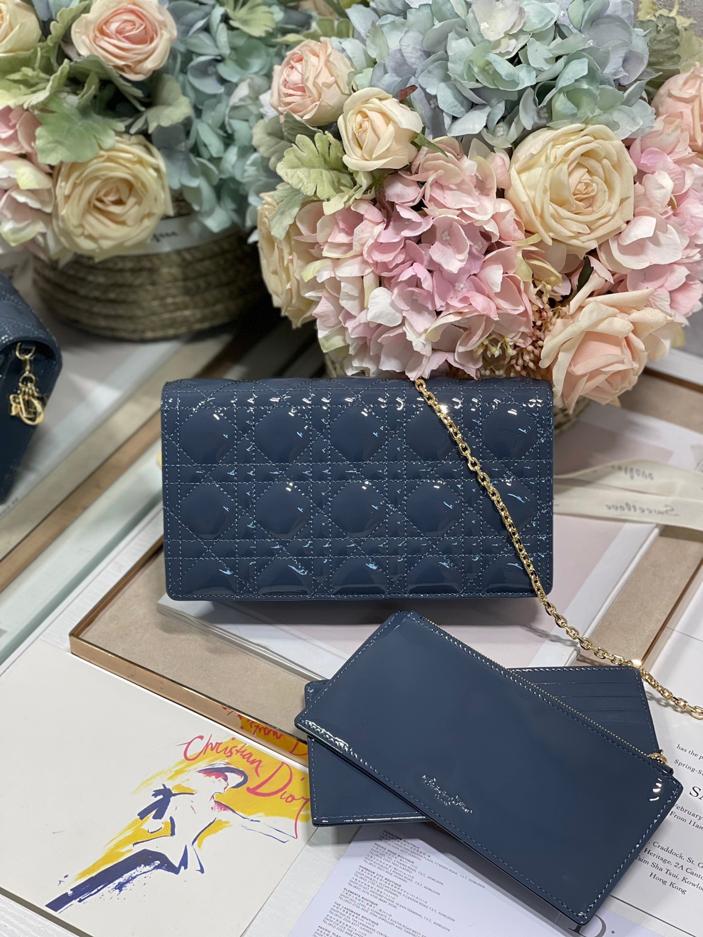 Christian Dior Lady Dior Pouch Midnight Blue, For Women, Women’s Handbags 8.5in/21.5cm CD