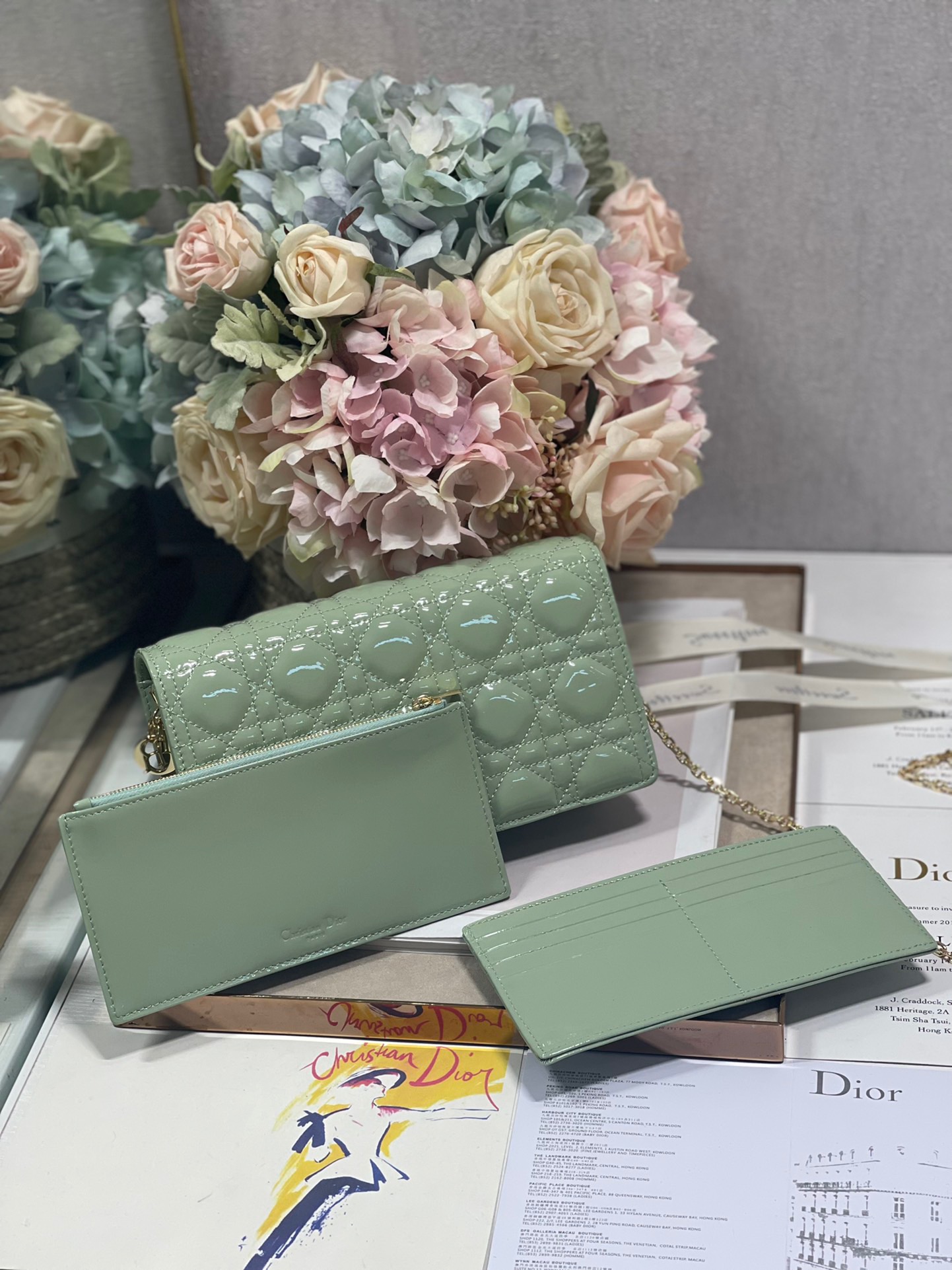 Christian Dior Lady Dior Pouch Seafoam, For Women, Women’s Handbags 8.5in/21.5cm CD