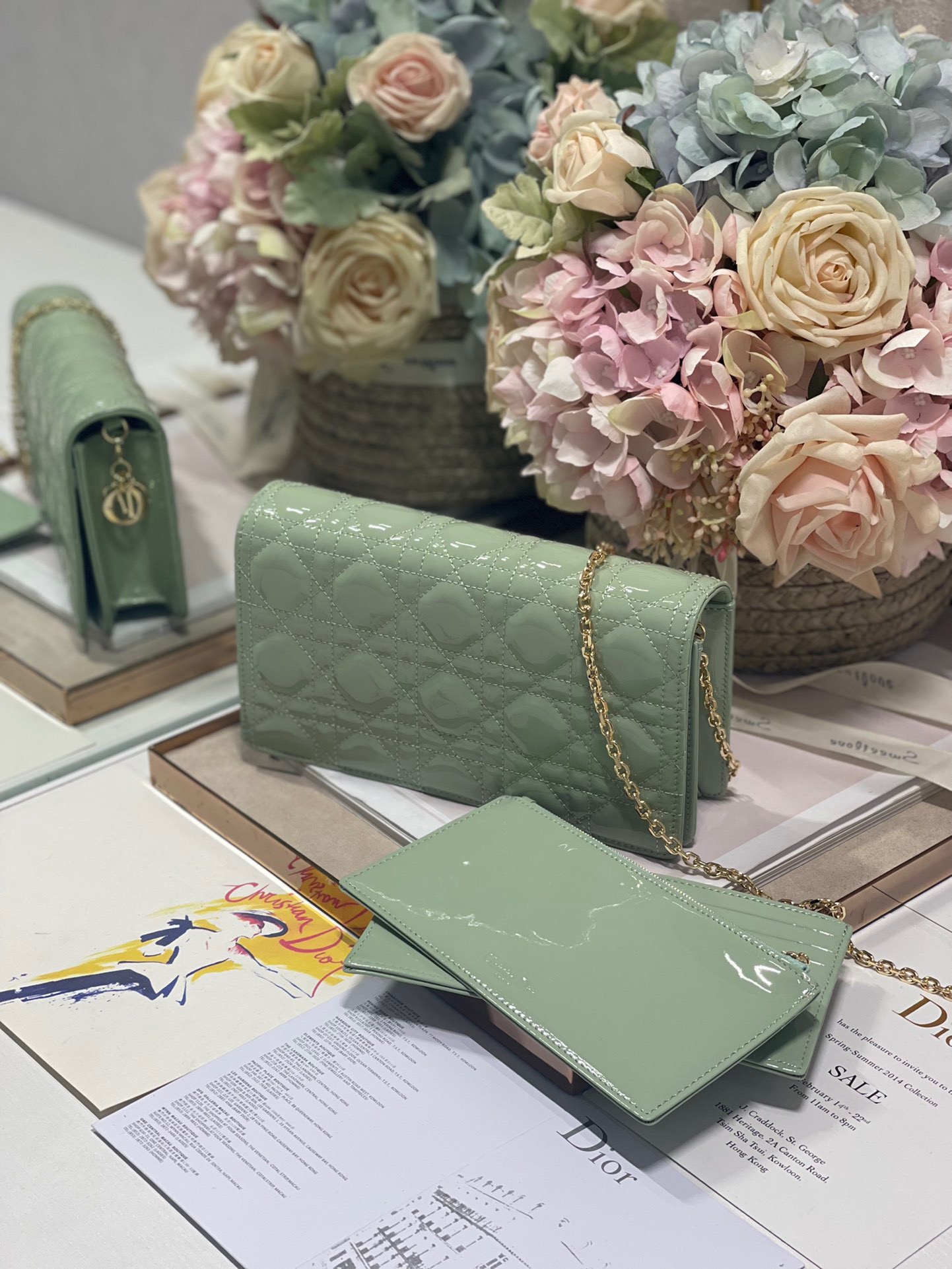 Christian Dior Lady Dior Pouch Seafoam, For Women, Women’s Handbags 8.5in/21.5cm CD