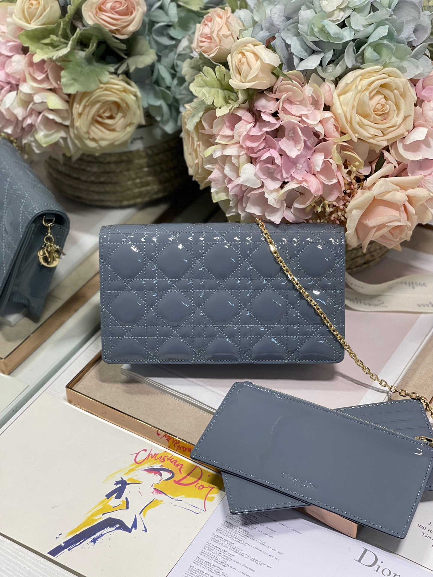 Christian Dior Lady Dior Pouch Smoky blue, For Women, Women’s Handbags 8.5in/21.5cm CD