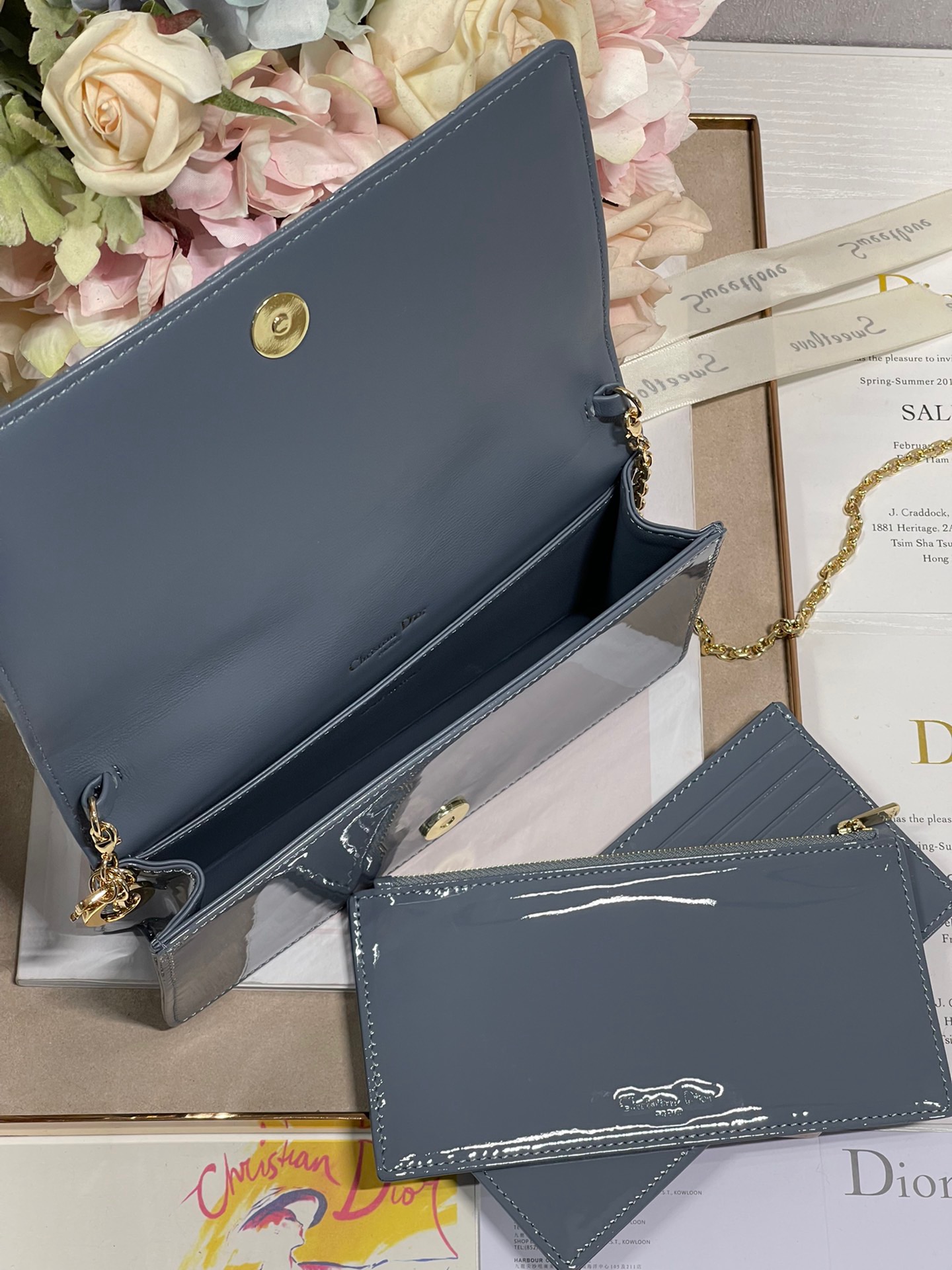 Christian Dior Lady Dior Pouch Smoky blue, For Women, Women’s Handbags 8.5in/21.5cm CD