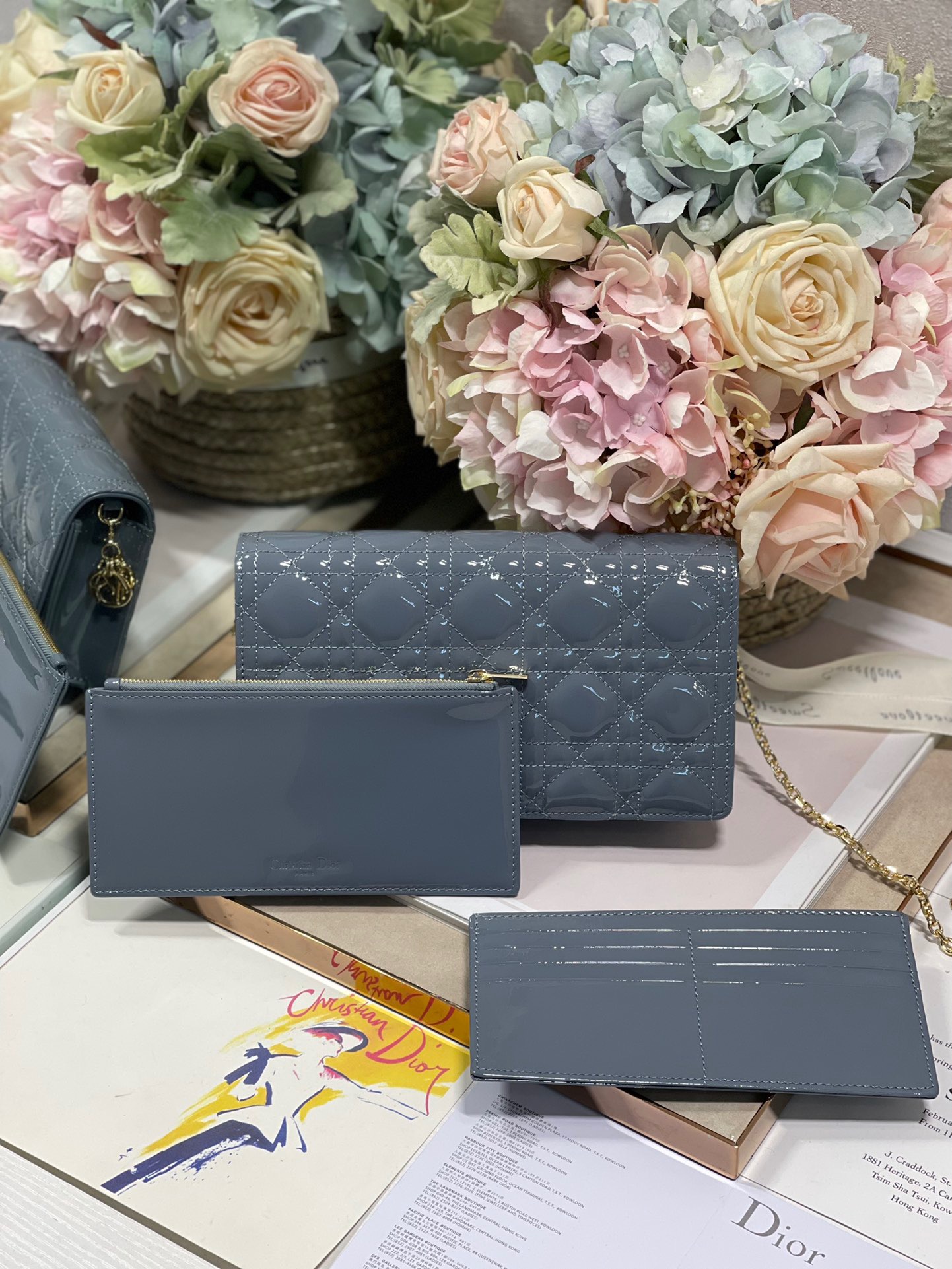 Christian Dior Lady Dior Pouch Smoky blue, For Women, Women’s Handbags 8.5in/21.5cm CD