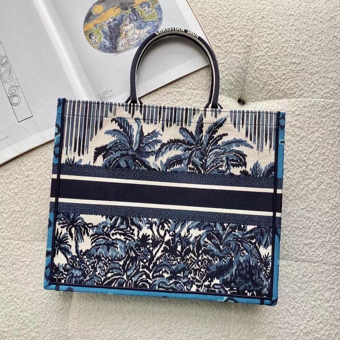 Christian Dior Large Blue Multicolor Dior Book Tote Canvas For Women 42cm/16.5in CD