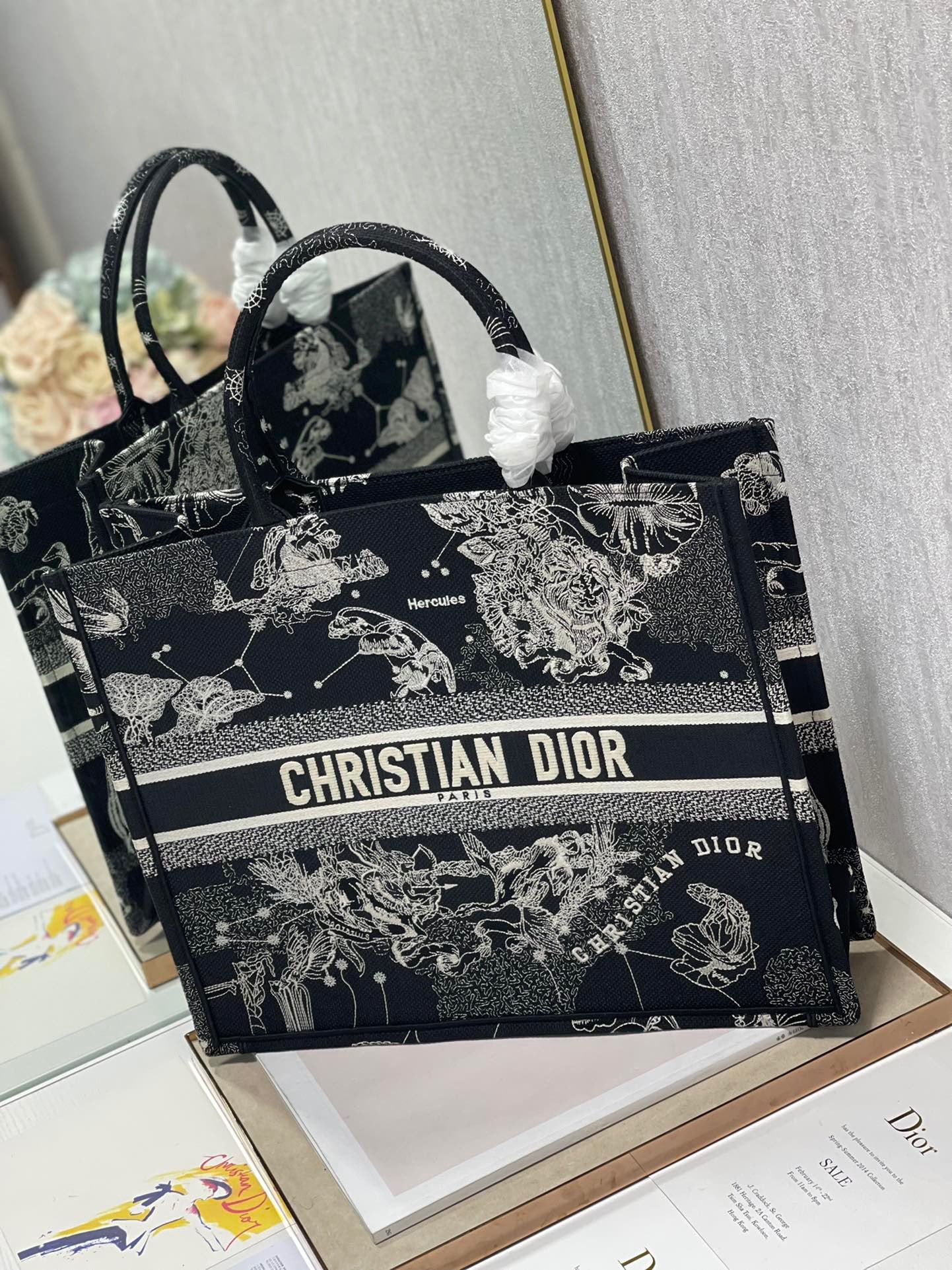 Christian Dior Large Dior Book Tote Black And White, For Women, Women’s Handbags 16.5in/42cm CD