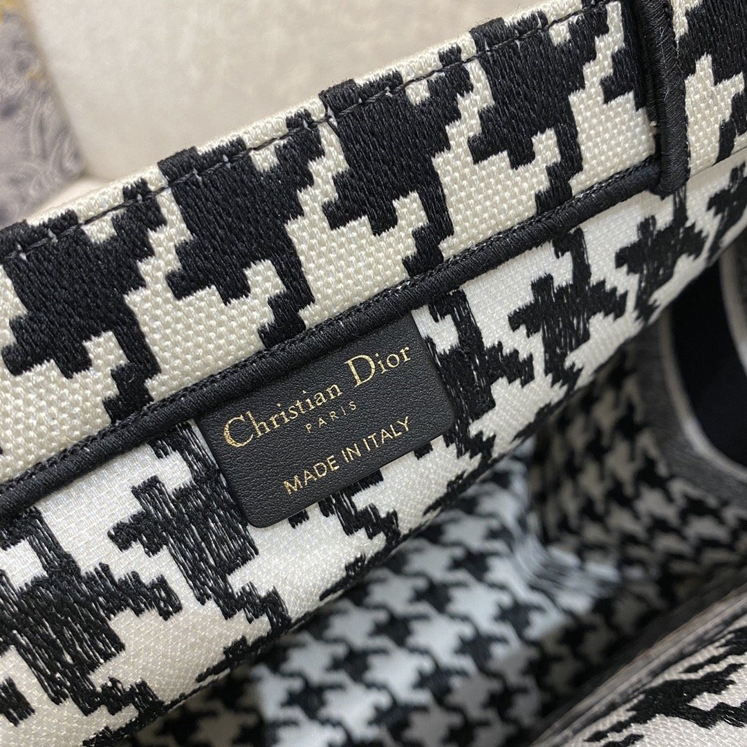 Christian Dior Large Dior Book Tote Black Houndstooth Embroidery, Black/White, For Women Women’s Handbags, Shoulder Bags, 42cm CD