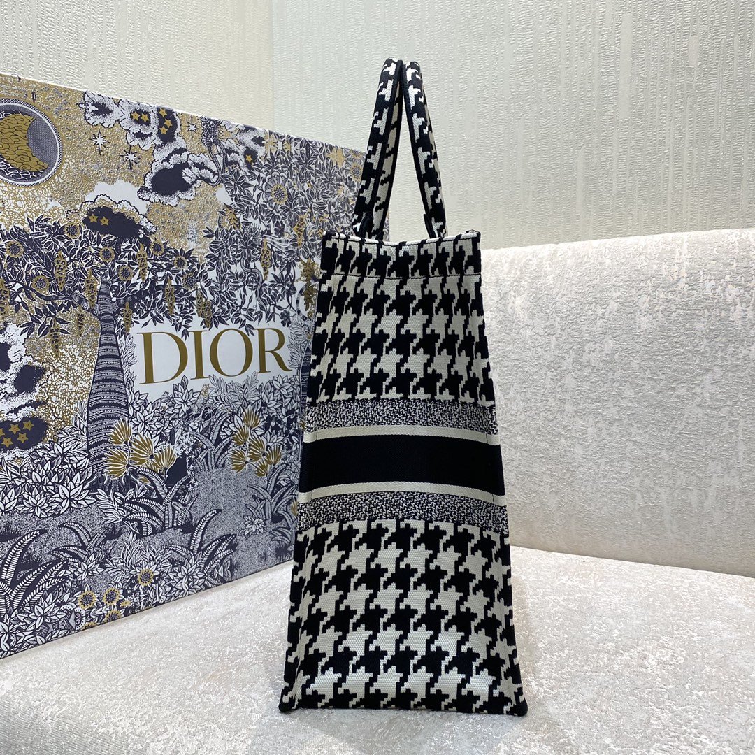 Christian Dior Large Dior Book Tote Black Houndstooth Embroidery, Black/White, For Women Women’s Handbags, Shoulder Bags, 42cm CD