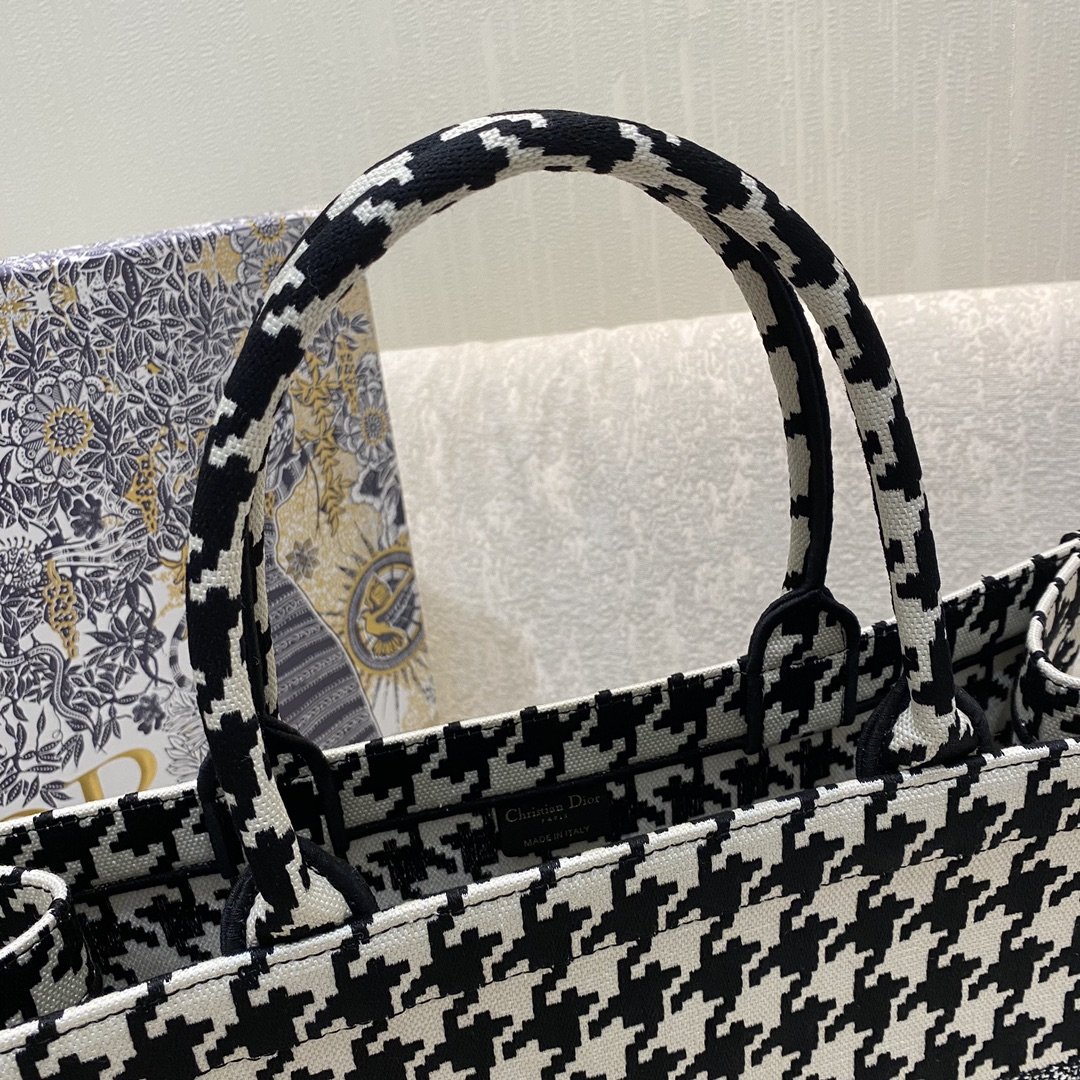 Christian Dior Large Dior Book Tote Black Houndstooth Embroidery, Black/White, For Women Women’s Handbags, Shoulder Bags, 42cm CD