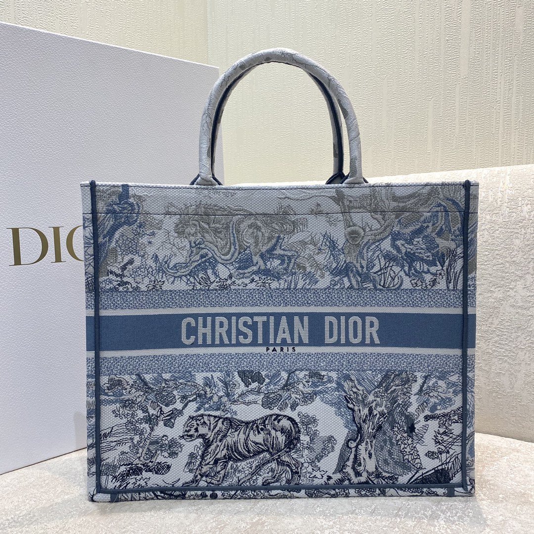Christian Dior Large Dior Book Tote Blue and White Cornely Embroidery, Blue, For Women Women’s Handbags, Shoulder Bags, 42cm CDZRGO_