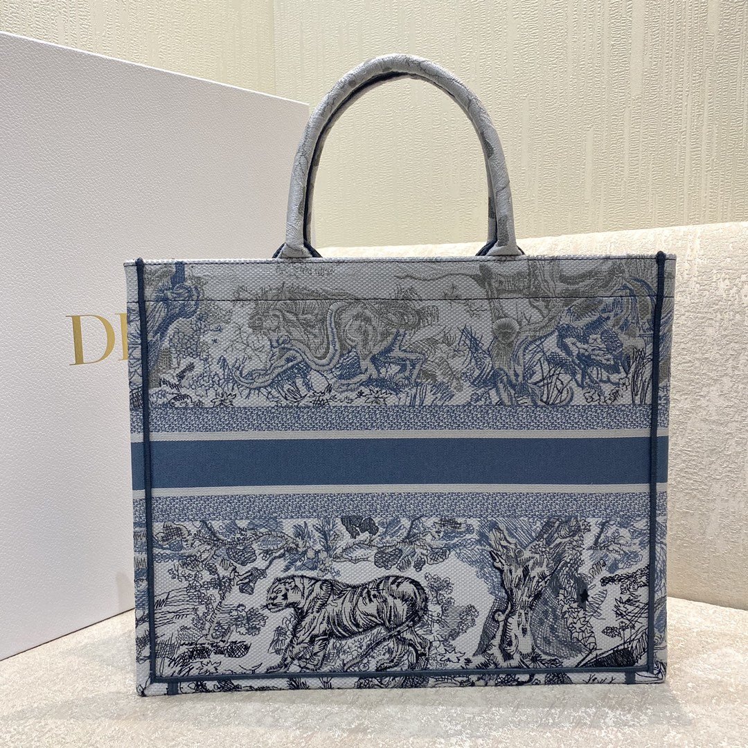 Christian Dior Large Dior Book Tote Blue and White Cornely Embroidery, Blue, For Women Women’s Handbags, Shoulder Bags, 42cm CDZRGO_