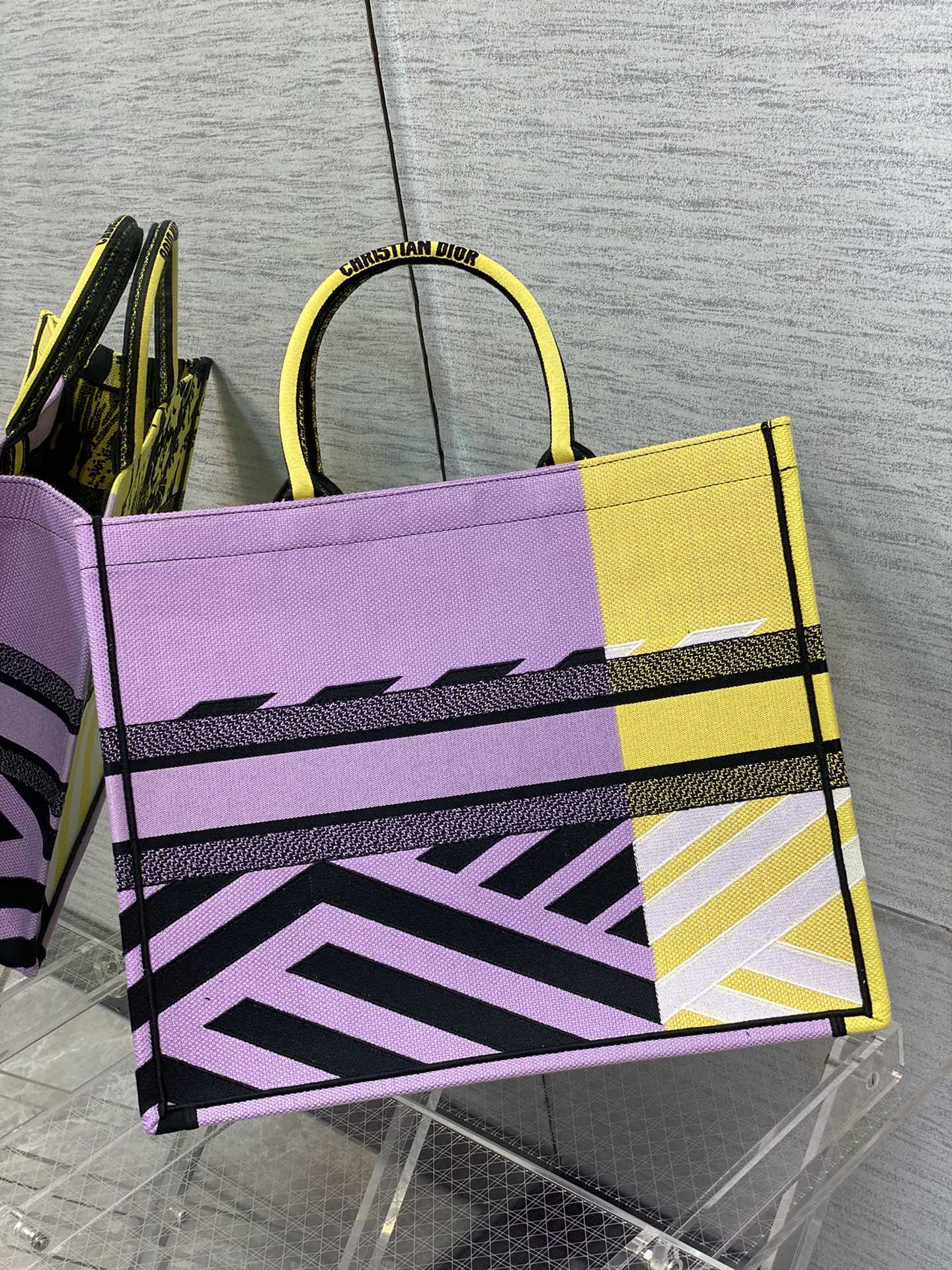 Christian Dior Large Dior Book Tote Bright Yellow and Pink D-Jungle Pop Embroidery, Yellow/Pink, For Women Women’s Handbags, 41cm CDZRON_