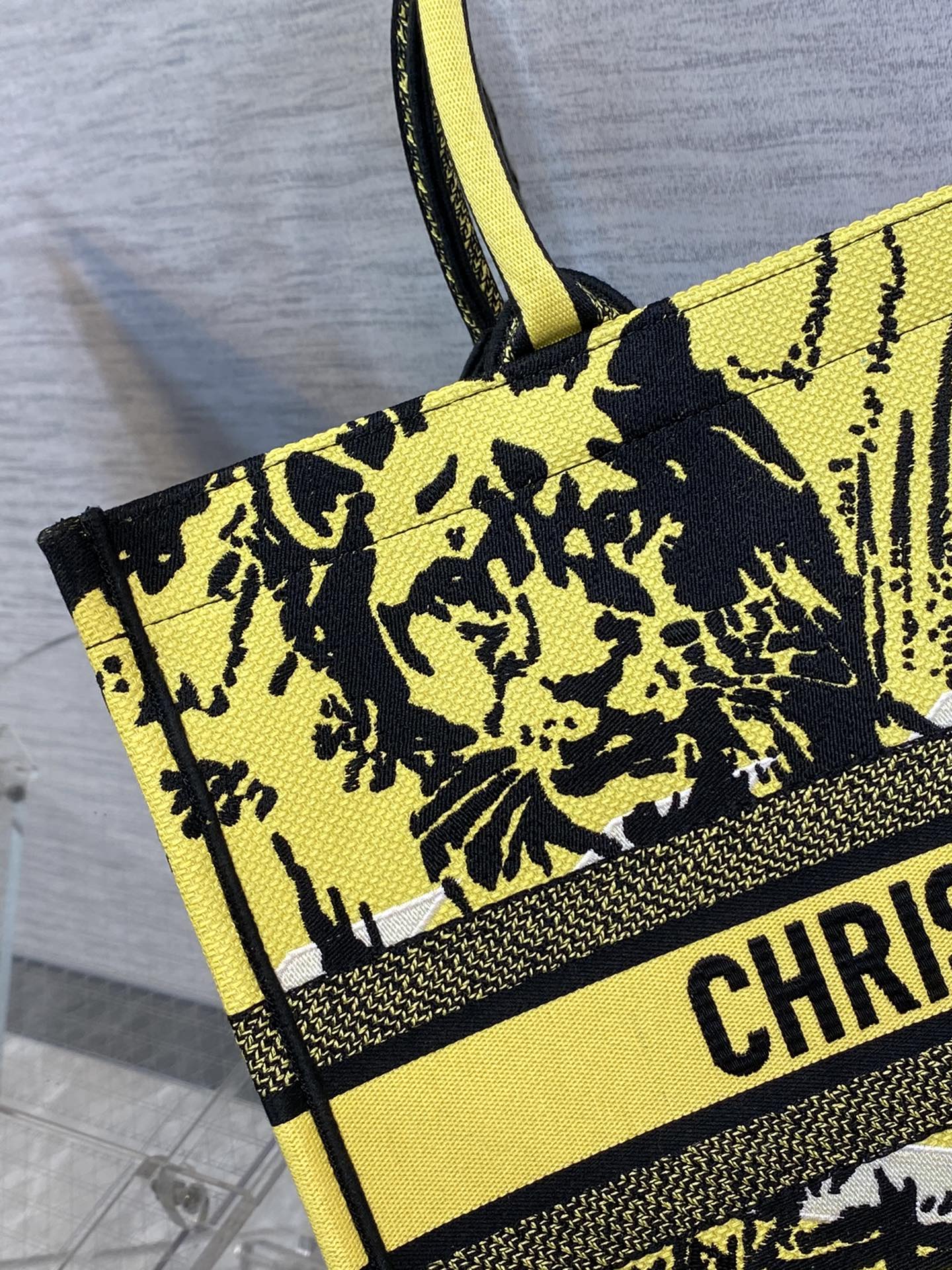 Christian Dior Large Dior Book Tote Bright Yellow and Pink D-Jungle Pop Embroidery, Yellow/Pink, For Women Women’s Handbags, 41cm CDZRON_