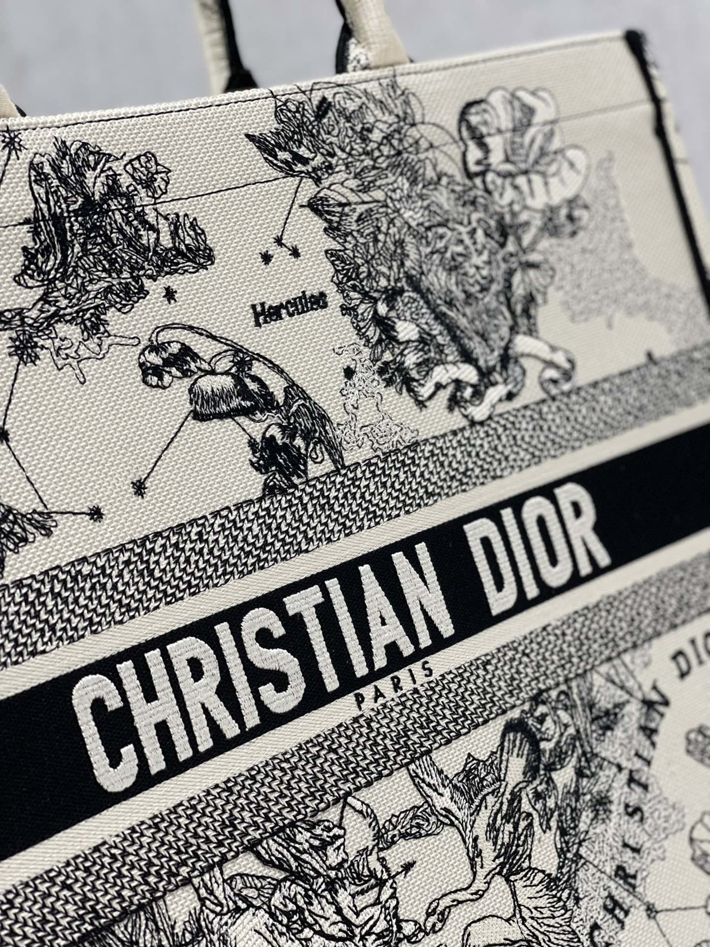 Christian Dior Large Dior Book Tote Dior Zodiac Embroidery, Black/Beige, For Women Women’s Handbags, 41cm CD