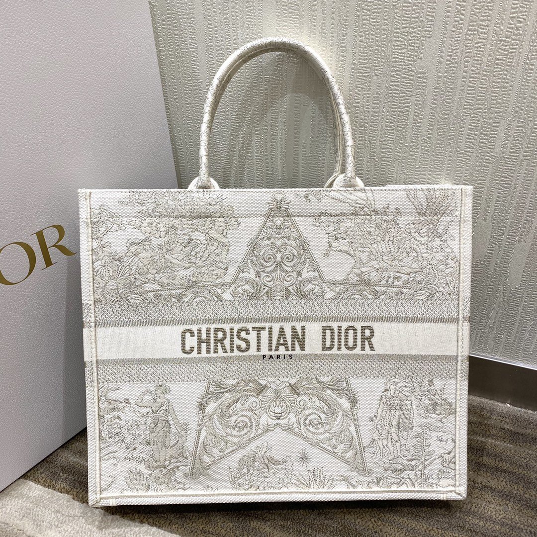 Christian Dior Large Dior Book Tote Gold-Tone Dior Around The World Stella Embroidery, For Women Women’s Handbags, 42cm CDZTQL_M01E