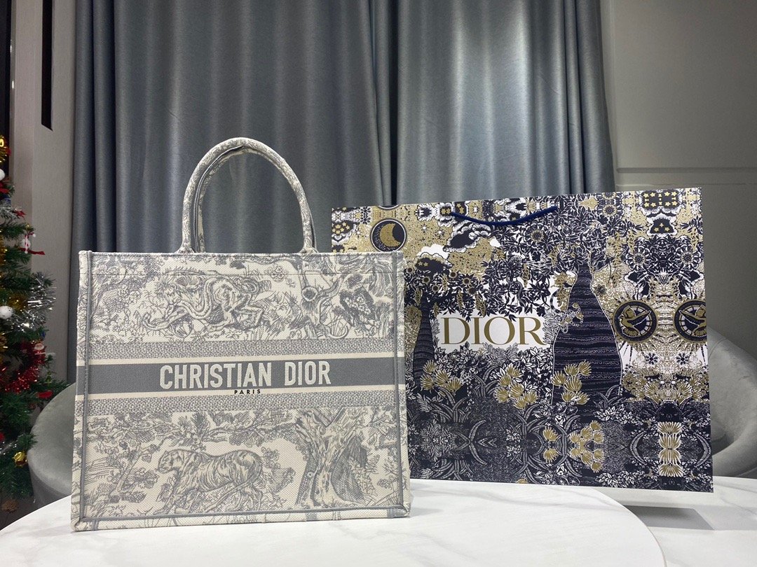 Christian Dior Large Dior Book Tote Gray Multicolor, For Women, Women’s Handbags 16.5in/42cm CD