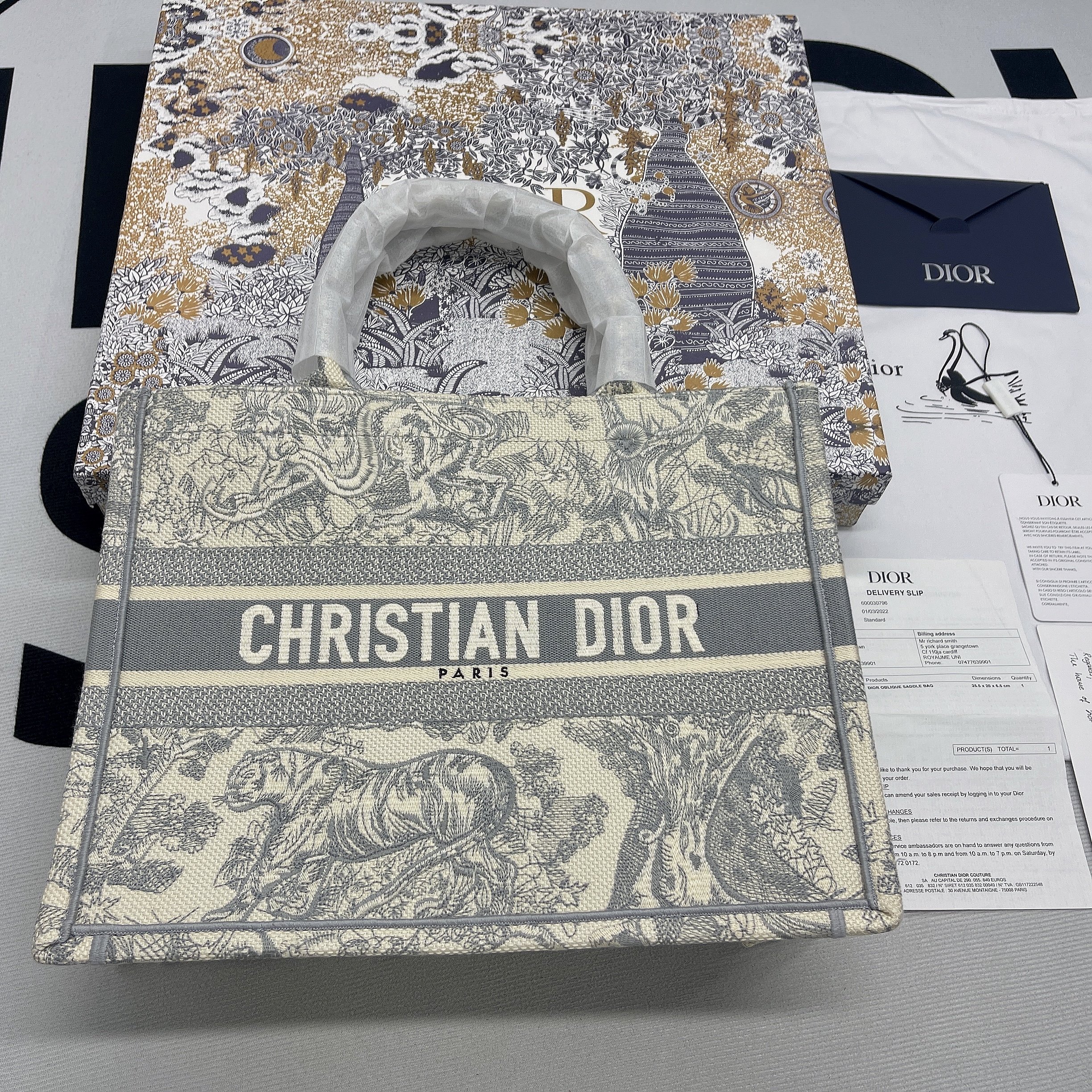 Christian Dior Large Dior Book Tote Gray Multicolor, For Women, Women’s Handbags 16.5in/42cm CD