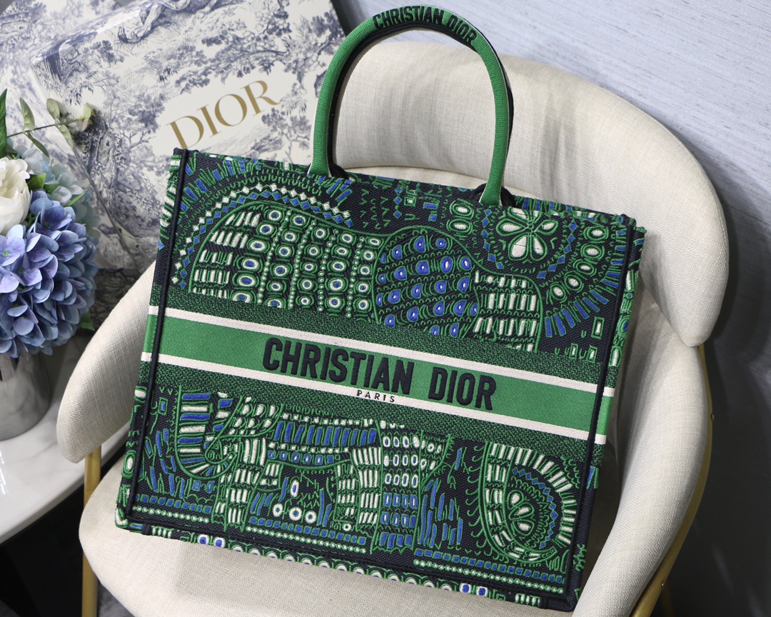 Christian Dior Large Dior Book Tote Green Multicolor, For Women, Women’s Handbags 16.5in/42cm CD