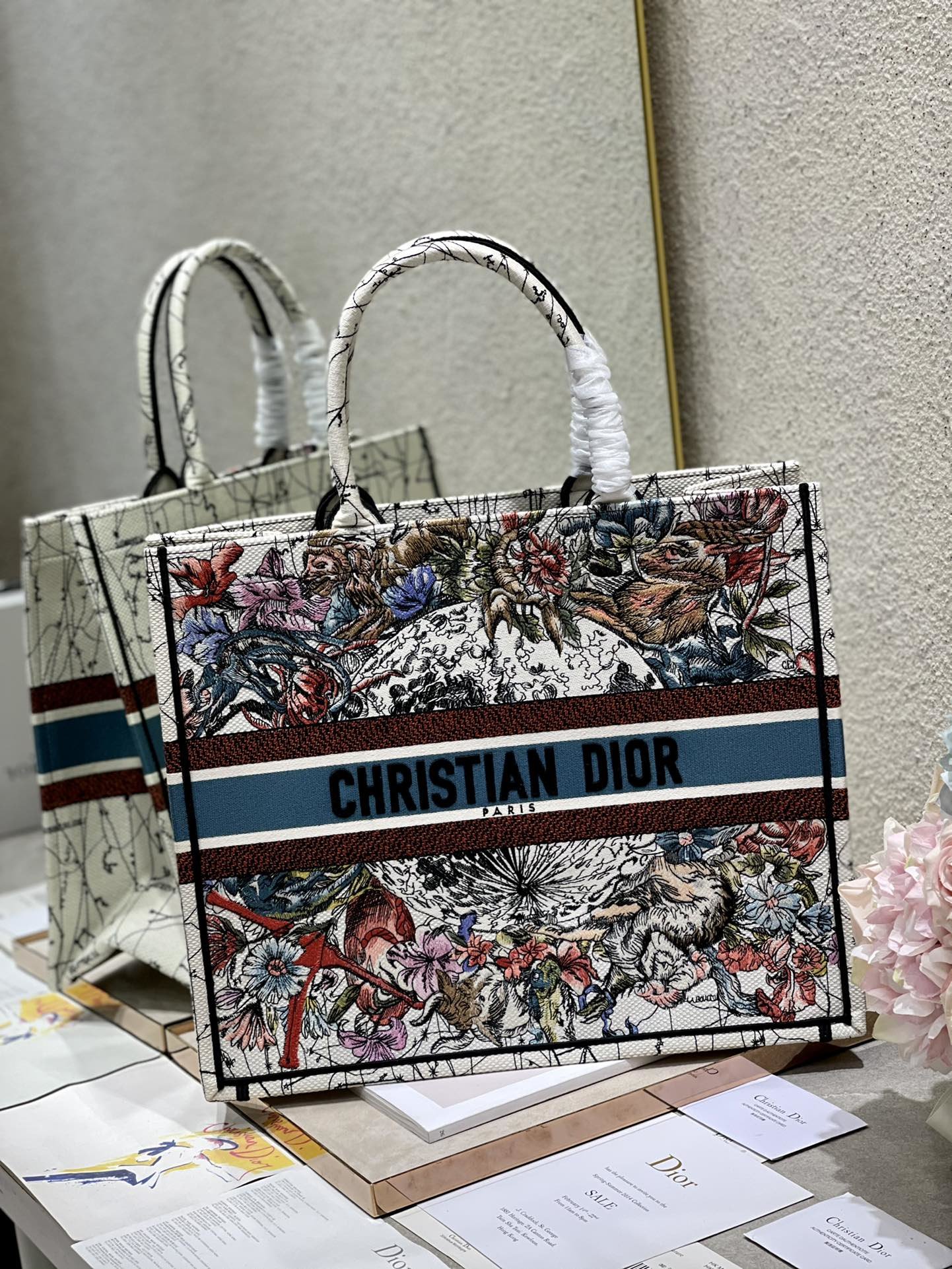 Christian Dior Large Dior Book Tote Latte Multicolor Dior Zodiac Embroidery, Latte Multicolor, For Women Women’s Handbags, Shoulder Bags, 42cm