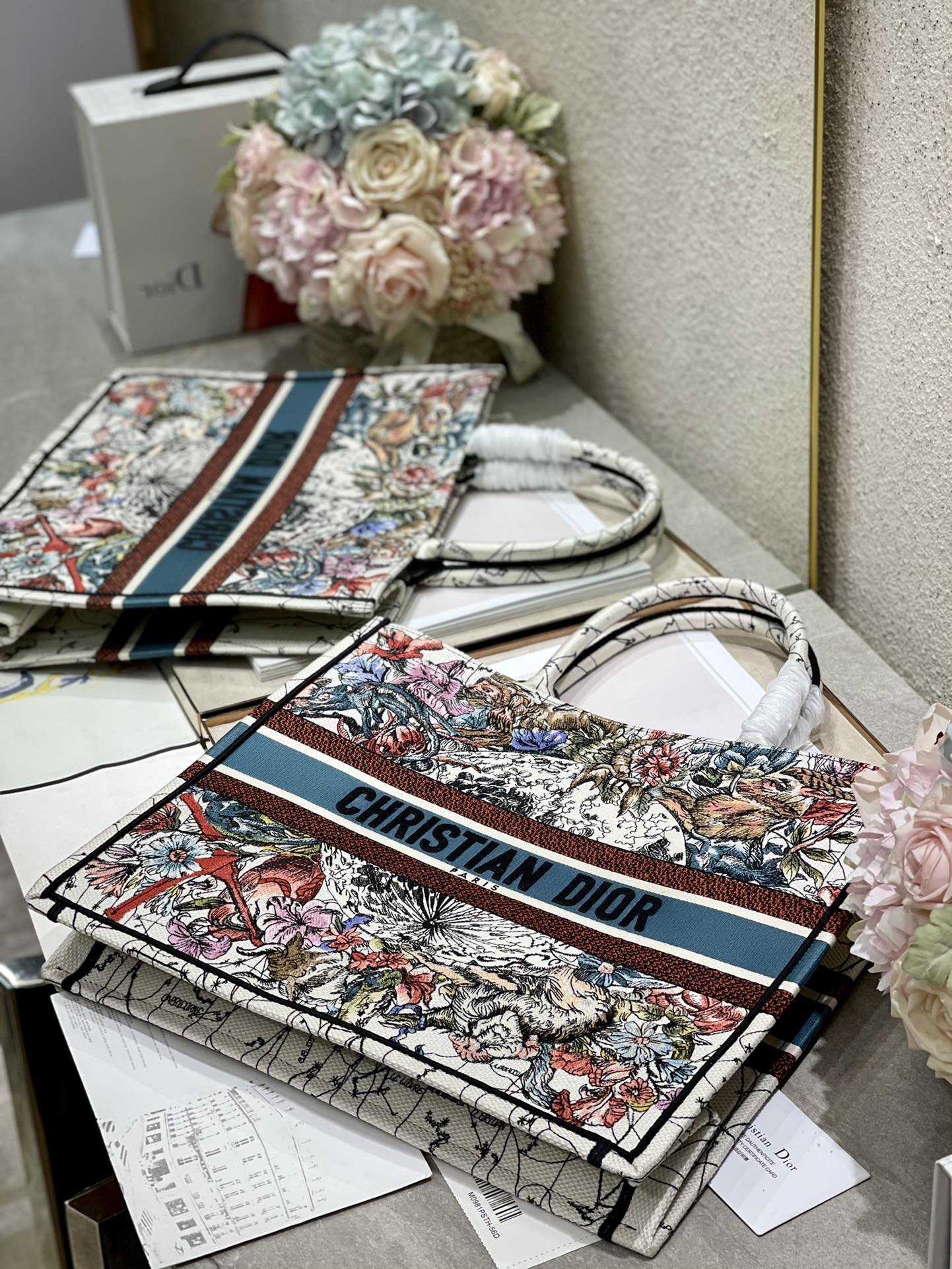 Christian Dior Large Dior Book Tote Latte Multicolor Dior Zodiac Embroidery, Latte Multicolor, For Women Women’s Handbags, Shoulder Bags, 42cm