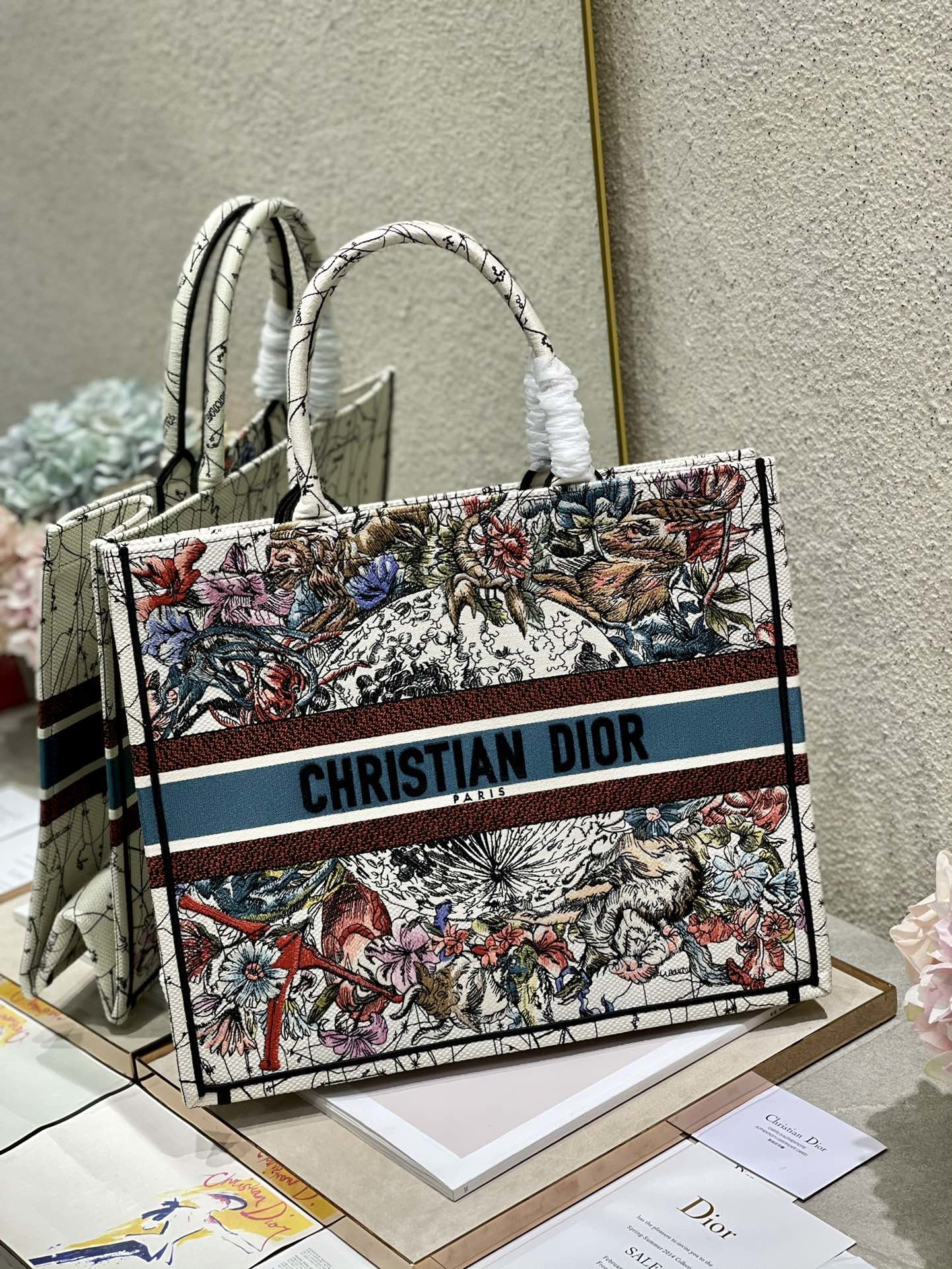 Christian Dior Large Dior Book Tote Latte Multicolor Dior Zodiac Embroidery, Latte Multicolor, For Women Women’s Handbags, Shoulder Bags, 42cm