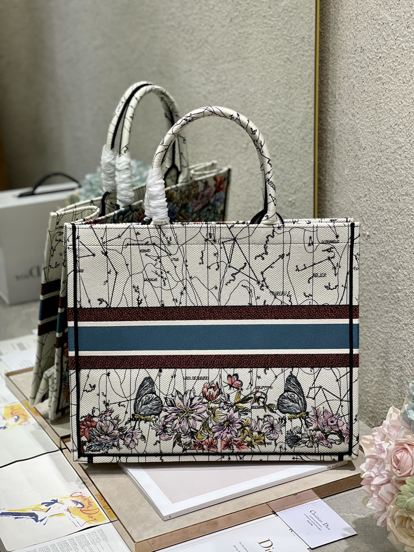Christian Dior Large Dior Book Tote Latte Multicolor Dior Zodiac Embroidery, Latte Multicolor, For Women Women’s Handbags, Shoulder Bags, 42cm