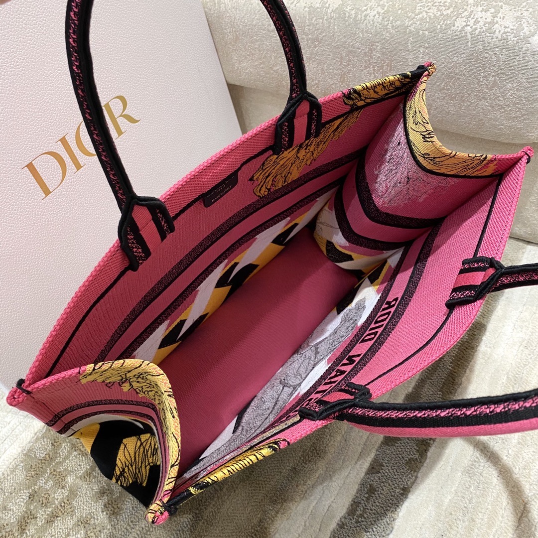 Christian Dior Large Dior Book Tote Multicolor Toile de Jouy Zoom Pop Embroidery, Fuchsia Pink, For Women Women’s Handbags, 41cm CDZROH_