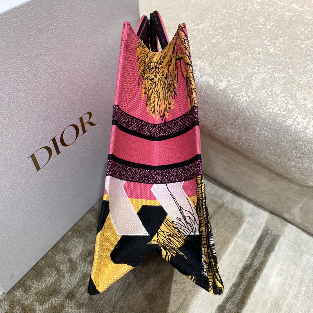 Christian Dior Large Dior Book Tote Multicolor Toile de Jouy Zoom Pop Embroidery, Fuchsia Pink, For Women Women’s Handbags, 41cm CDZROH_