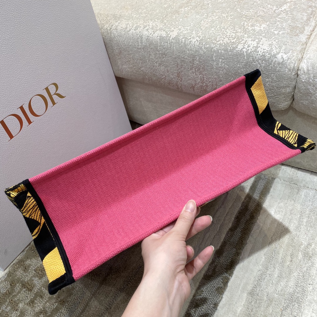 Christian Dior Large Dior Book Tote Multicolor Toile de Jouy Zoom Pop Embroidery, Fuchsia Pink, For Women Women’s Handbags, 41cm CDZROH_
