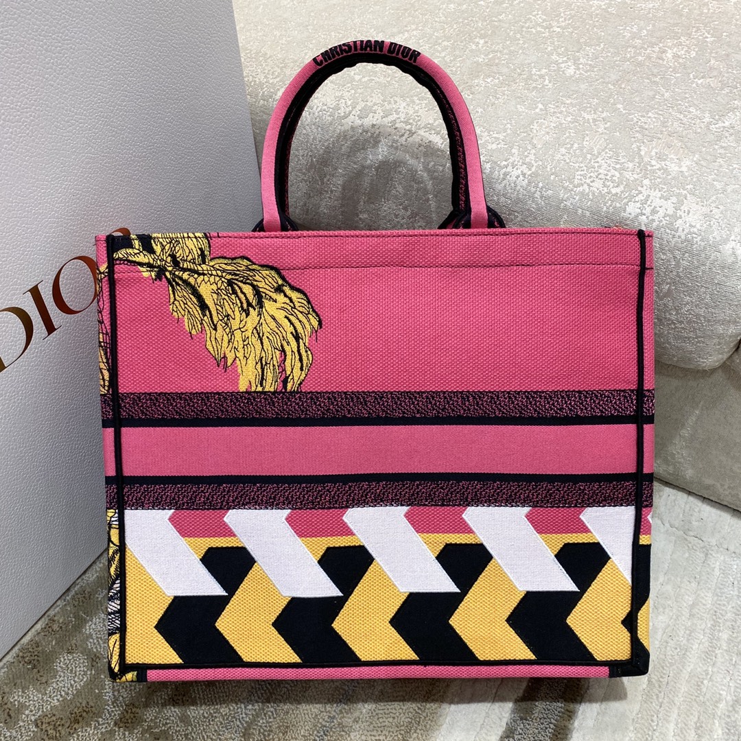 Christian Dior Large Dior Book Tote Multicolor Toile de Jouy Zoom Pop Embroidery, Fuchsia Pink, For Women Women’s Handbags, 41cm CDZROH_
