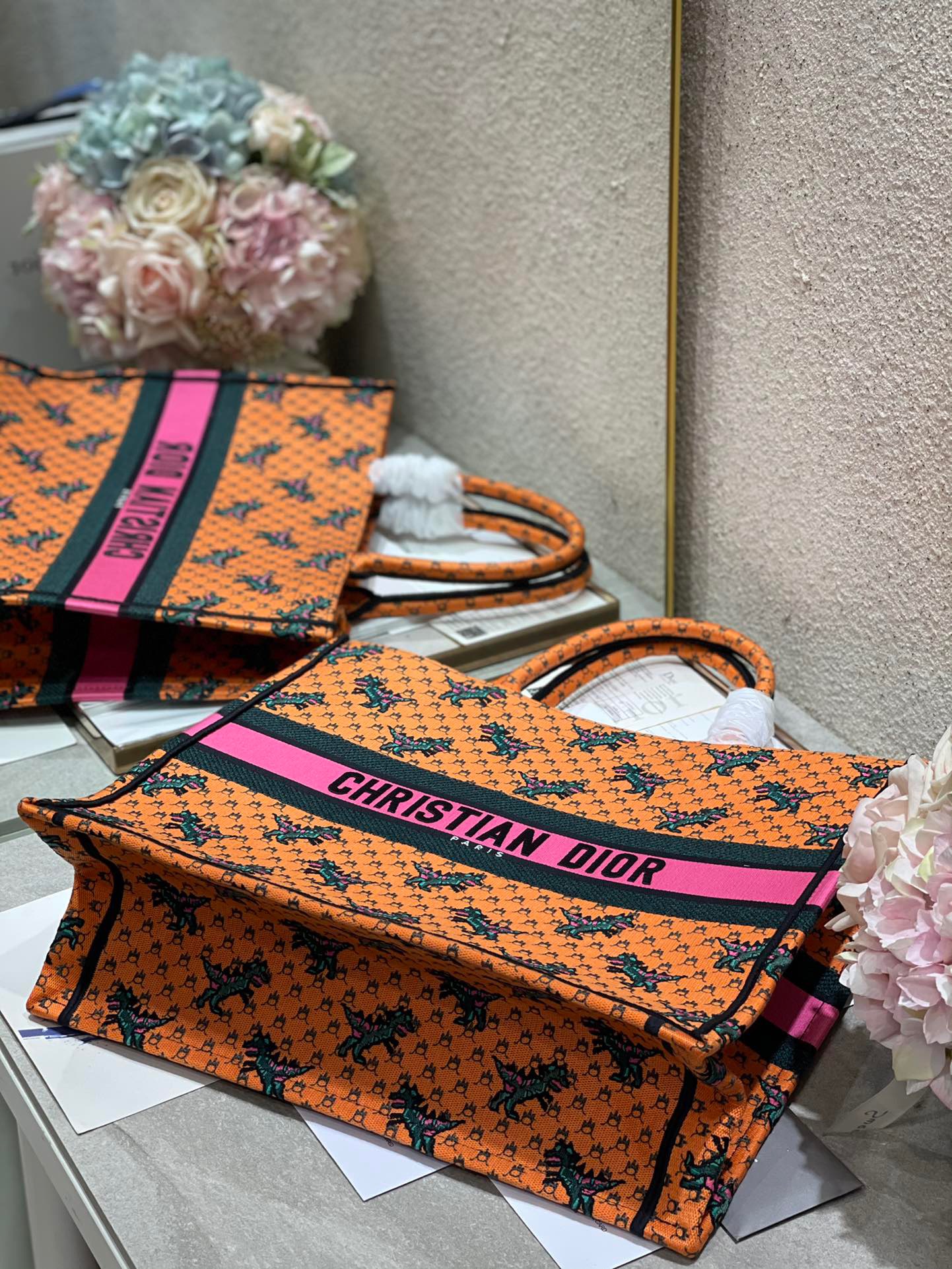 Christian Dior Large Dior Book Tote Orange Multicolor, For Women, Women’s Handbags 16.5in/42cm CD