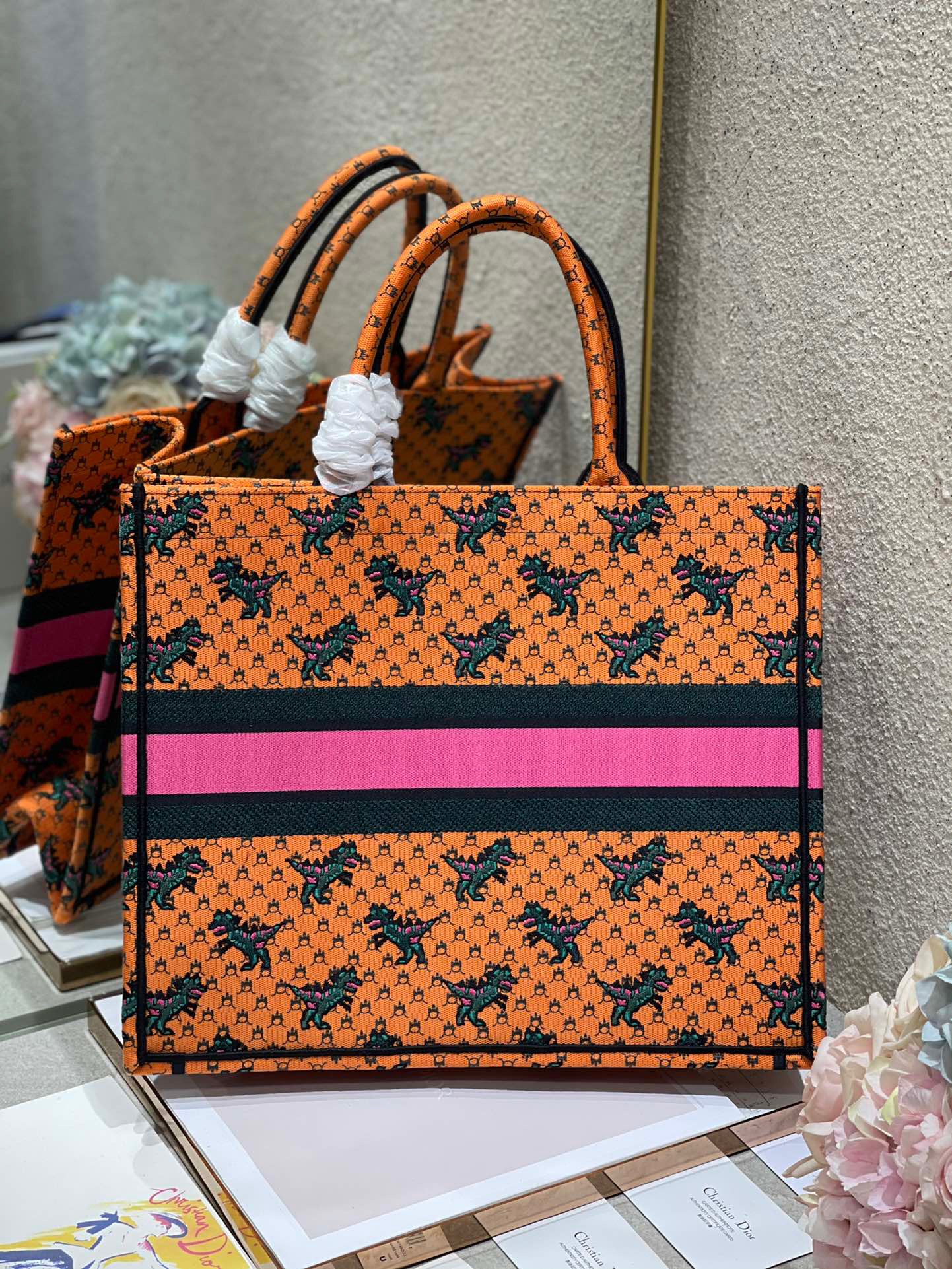 Christian Dior Large Dior Book Tote Orange Multicolor, For Women, Women’s Handbags 16.5in/42cm CD